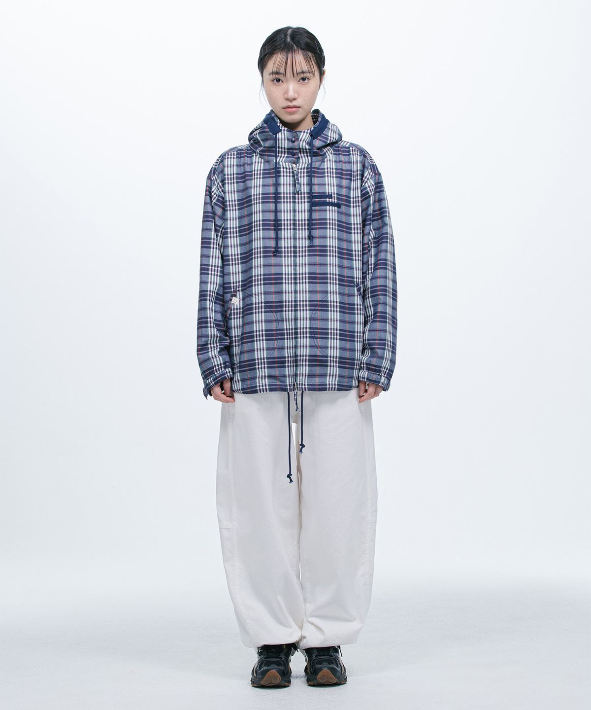 오헤시오(OHESHIO) SHIRT HOODED ZIP-UP, PURPLE CHECK