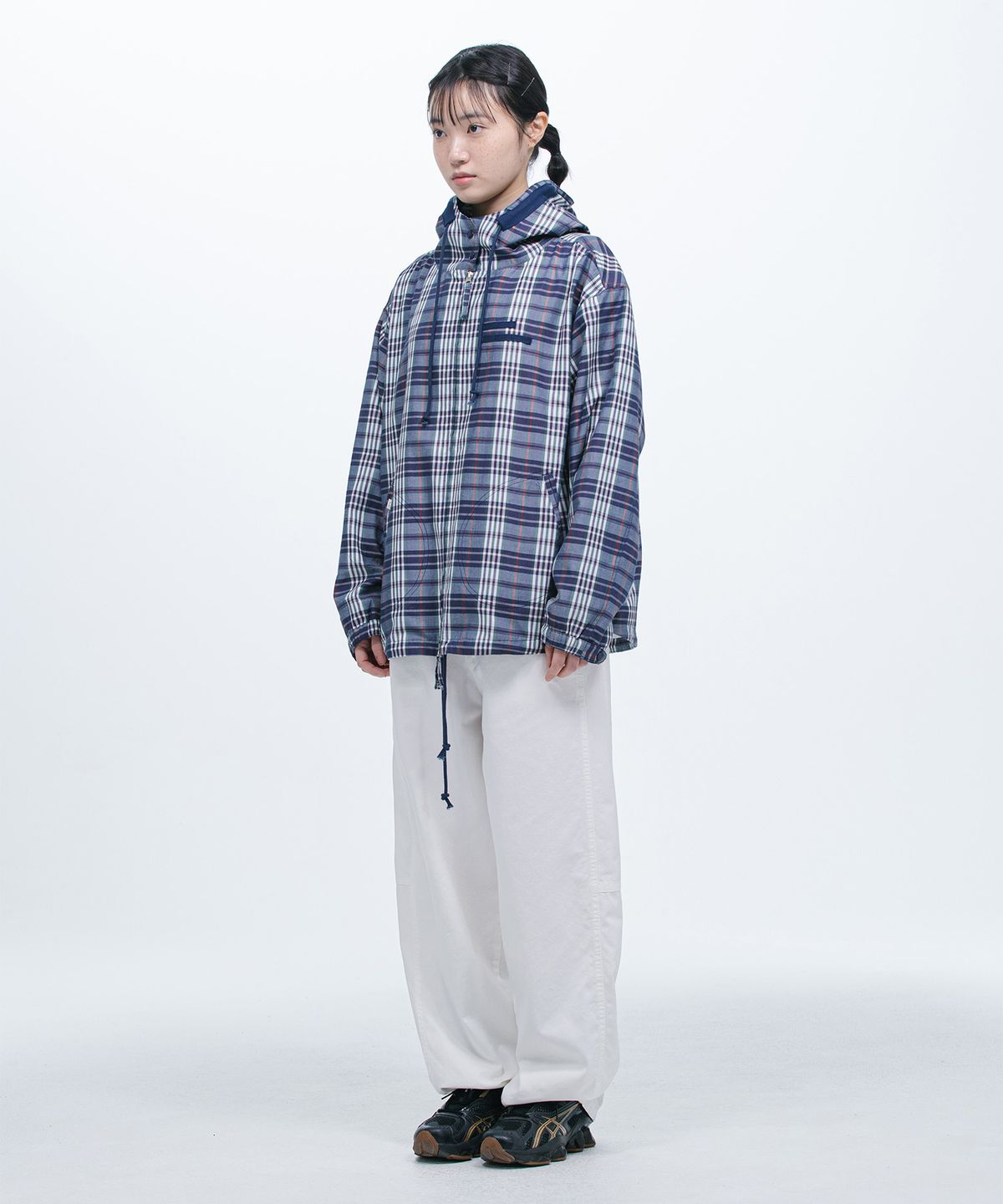 오헤시오(OHESHIO) SHIRT HOODED ZIP-UP, PURPLE CHECK