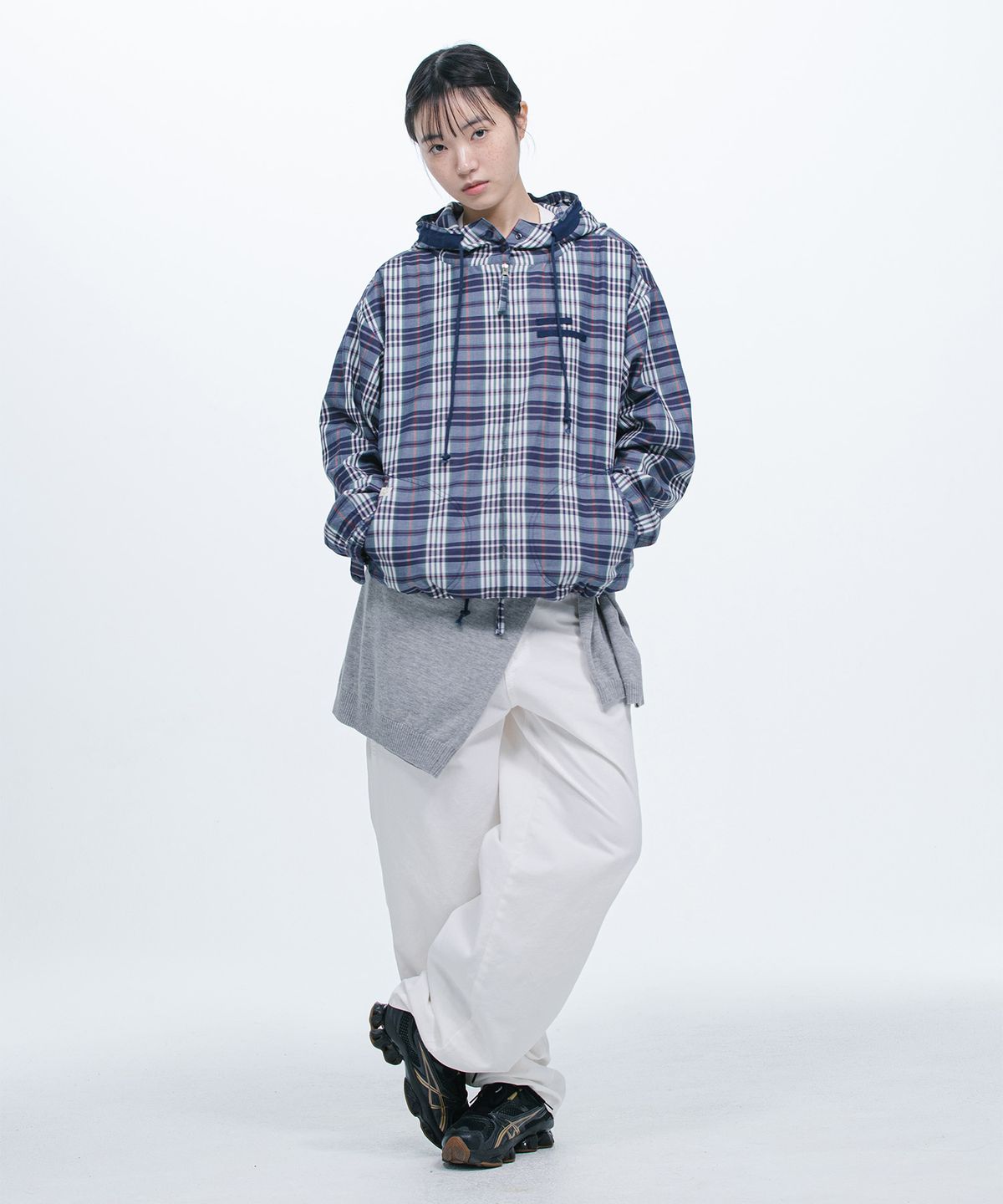 오헤시오(OHESHIO) SHIRT HOODED ZIP-UP, PURPLE CHECK