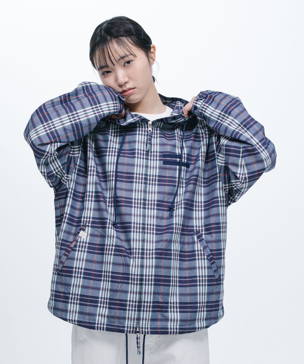 오헤시오(OHESHIO) SHIRT HOODED ZIP-UP, PURPLE CHECK