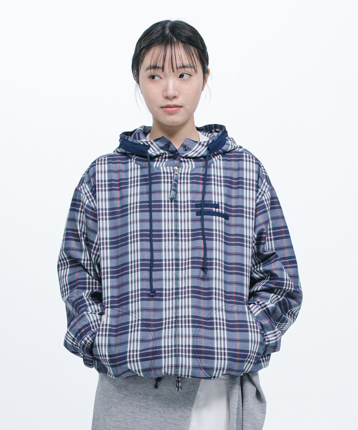 오헤시오(OHESHIO) SHIRT HOODED ZIP-UP, PURPLE CHECK