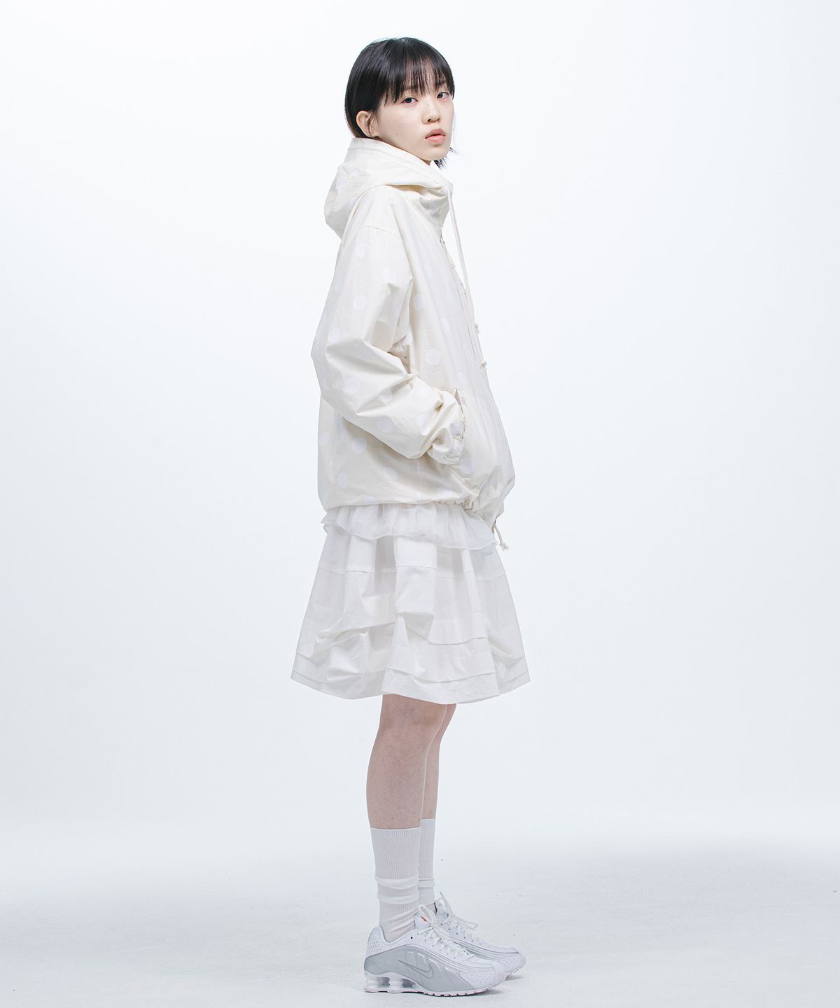 오헤시오(OHESHIO) SHIRT HOODED ZIP-UP, DOT IVORY