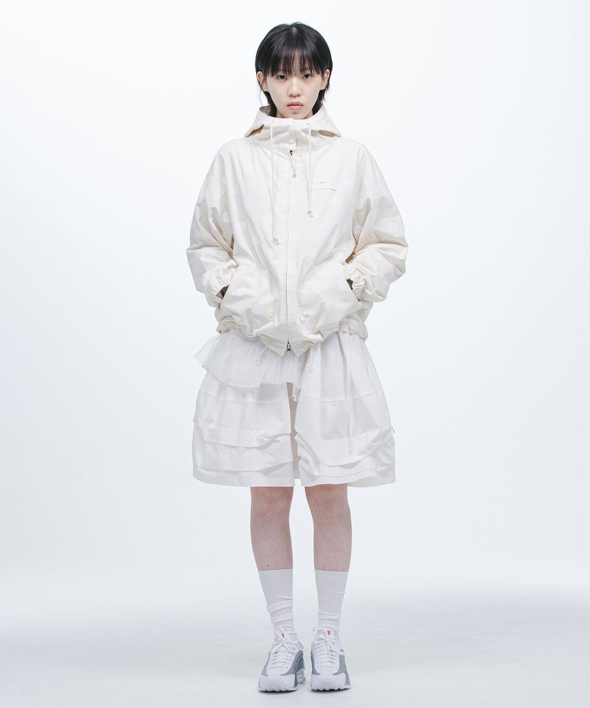 오헤시오(OHESHIO) SHIRT HOODED ZIP-UP, DOT IVORY