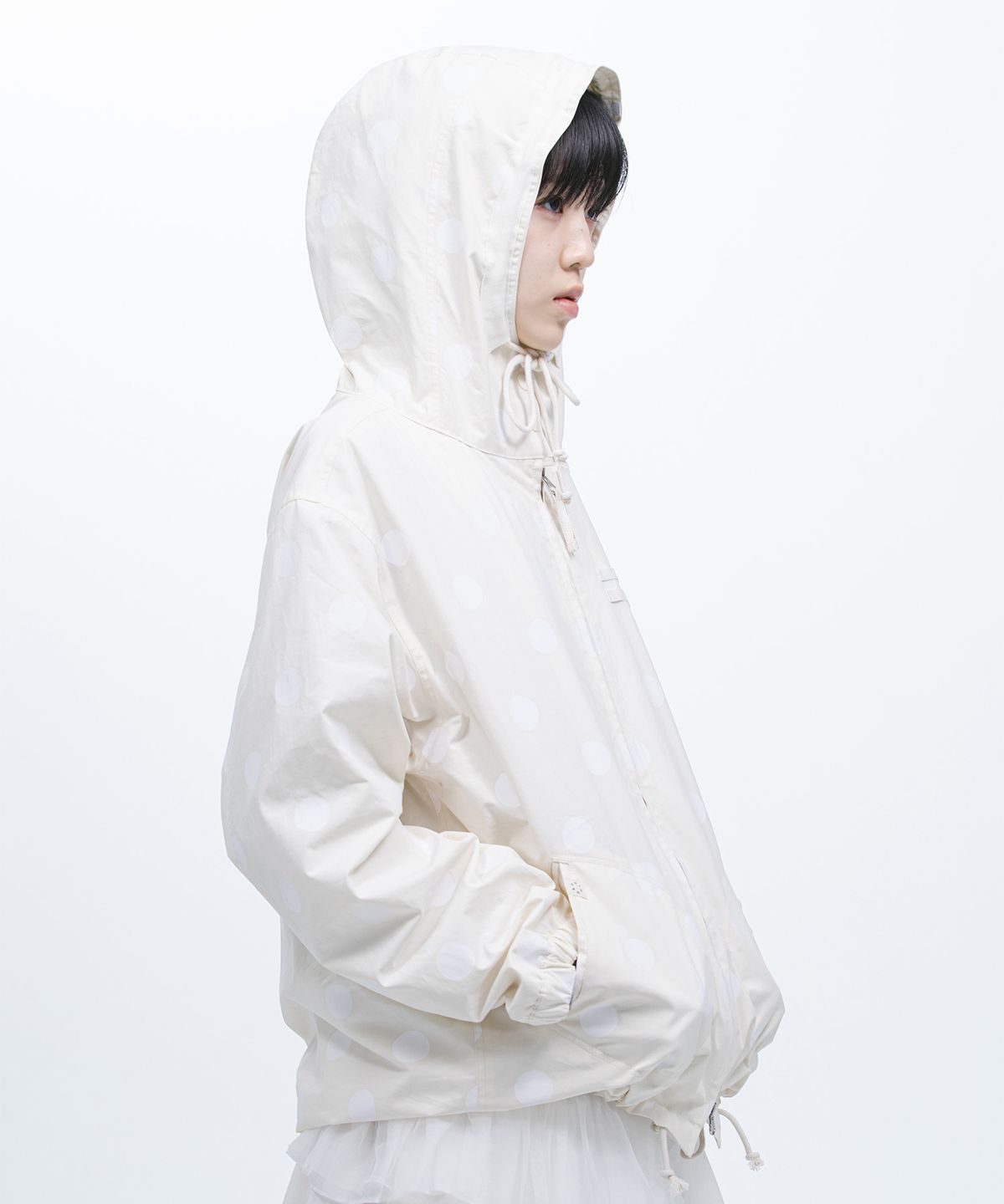 오헤시오(OHESHIO) SHIRT HOODED ZIP-UP, DOT IVORY