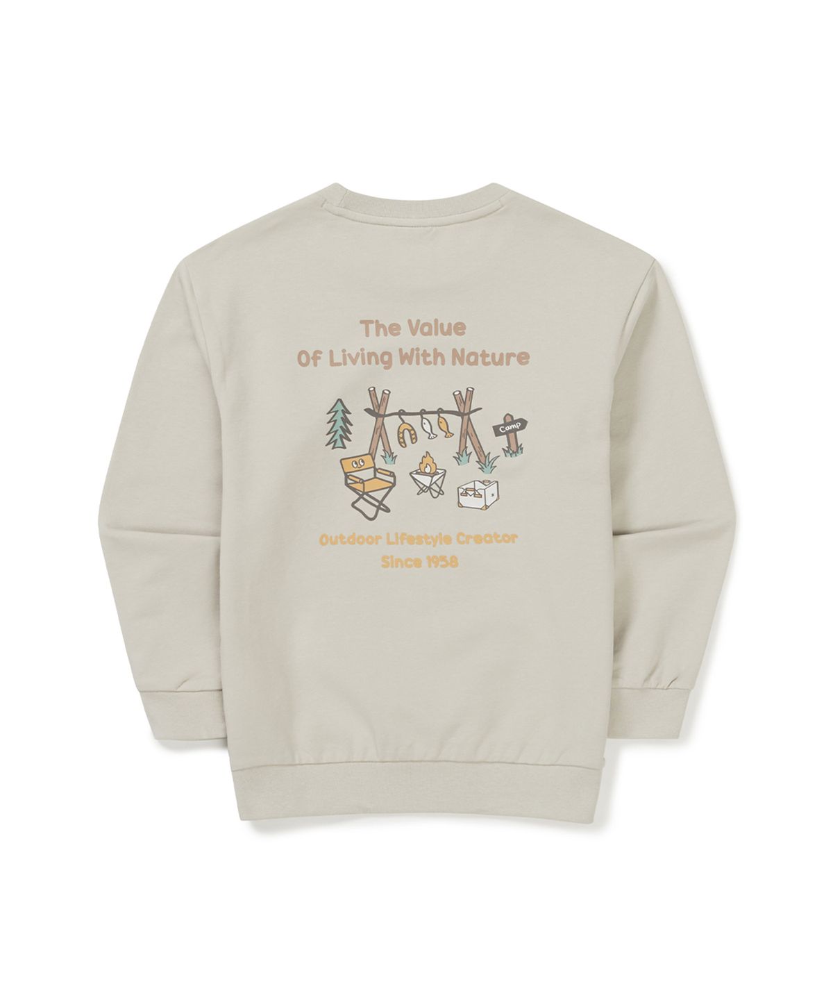스노우피크 어패럴 키즈(SNOWPEAK APPAREL KIDS) 키즈 캠핑 맨투맨 (S25SKFHT80) Light Beige