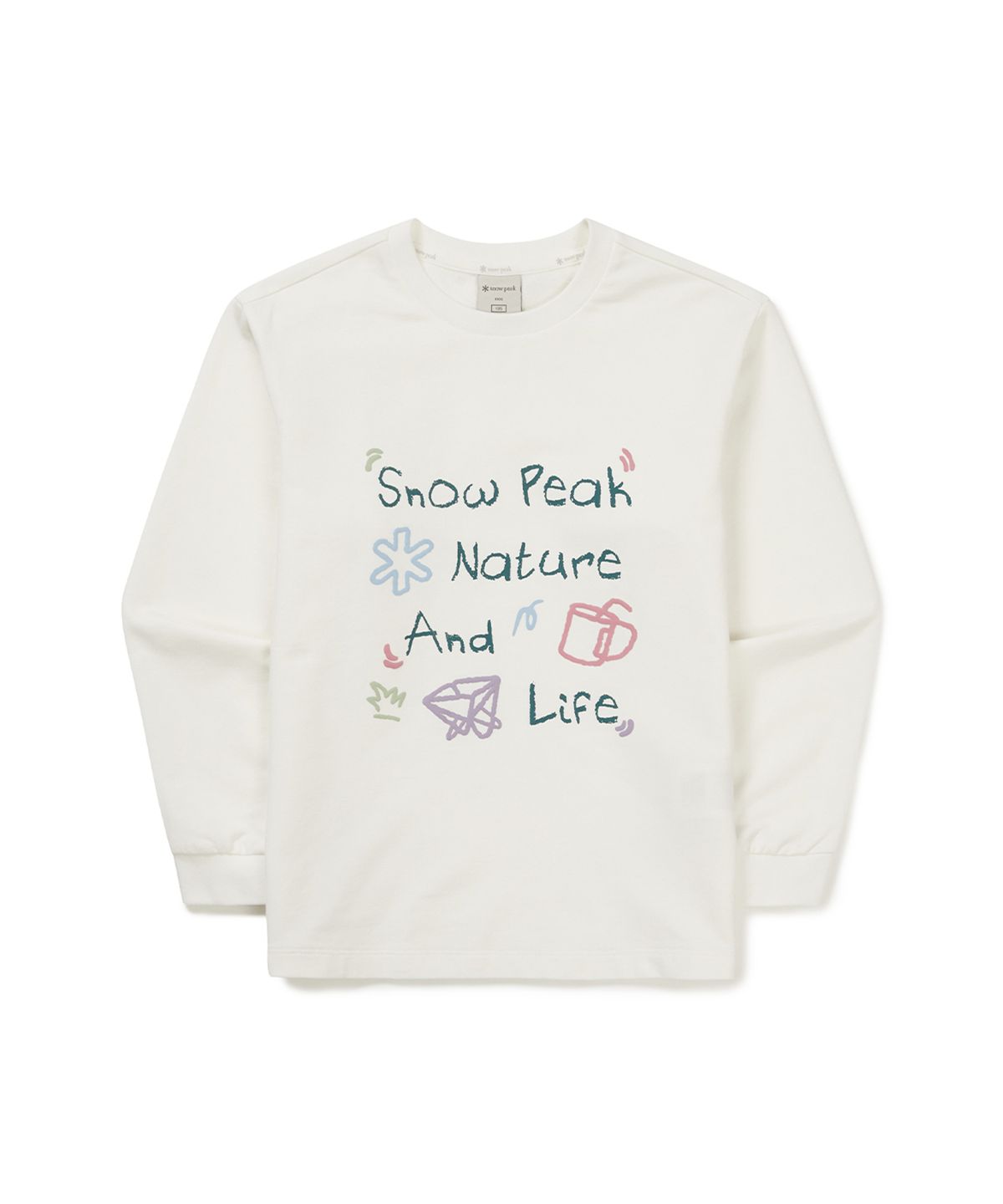 스노우피크 어패럴 키즈(SNOWPEAK APPAREL KIDS) 키즈 두들 그래픽 긴팔 티셔츠 (S25SKFTL80) Off White