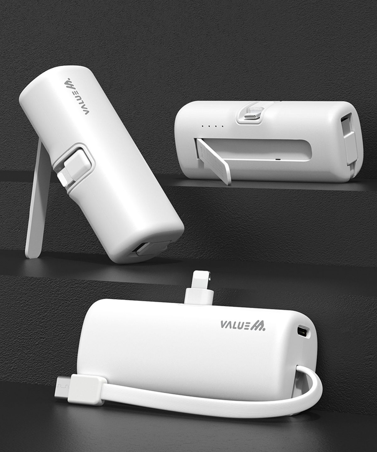 밸류엠(VALUEM) 접이식 C타입 8핀 도킹 보조배터리 5000mAh D4
