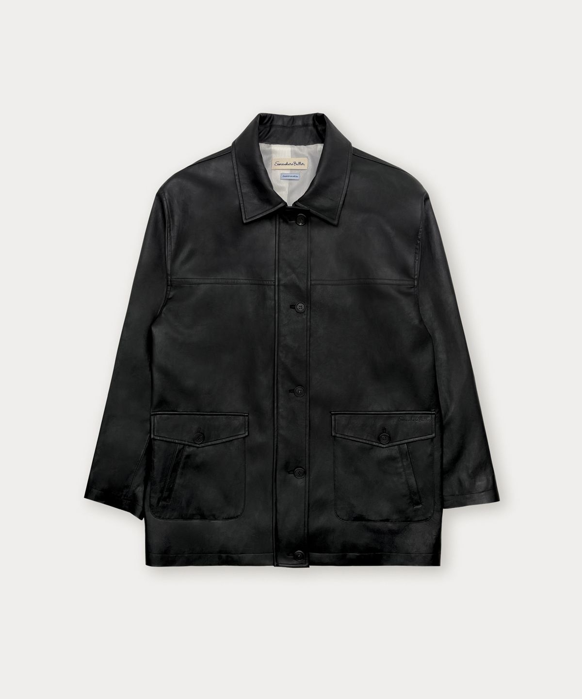 썸웨어버터(SOMEWHEREBUTTER) Pesto Half Leather Jacket - Black