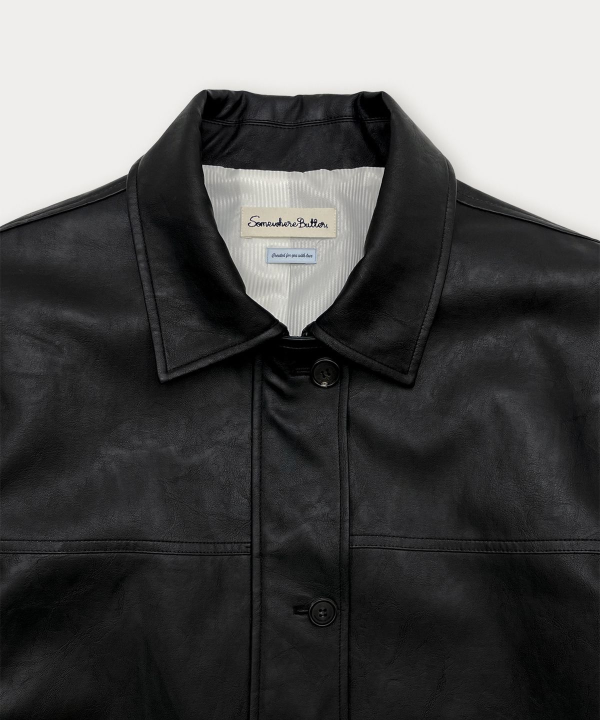 썸웨어버터(SOMEWHEREBUTTER) Pesto Half Leather Jacket - Black