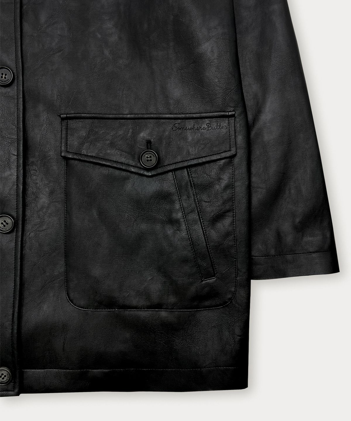 썸웨어버터(SOMEWHEREBUTTER) Pesto Half Leather Jacket - Black