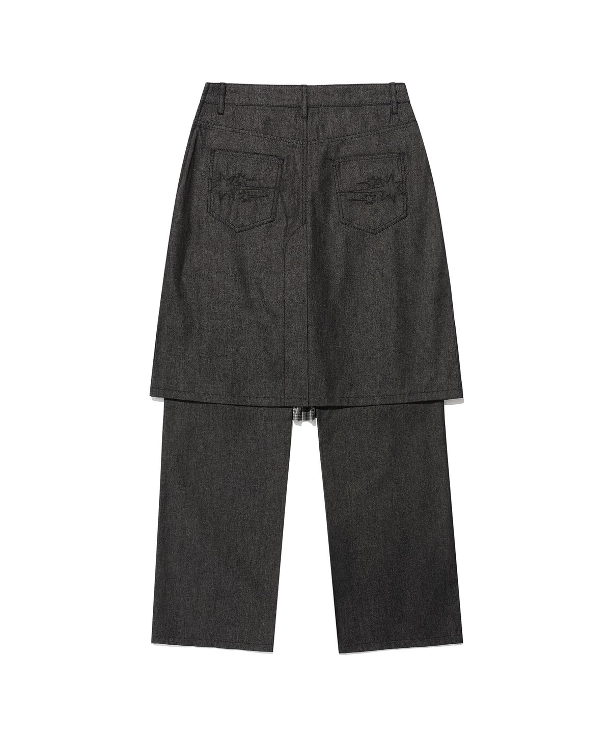나이스고스트클럽(NICEGHOSTCLUB) DENIM PLEATS PANEL LAYERED SKIRT PANTS_BLACK(NG2FSUD103A)