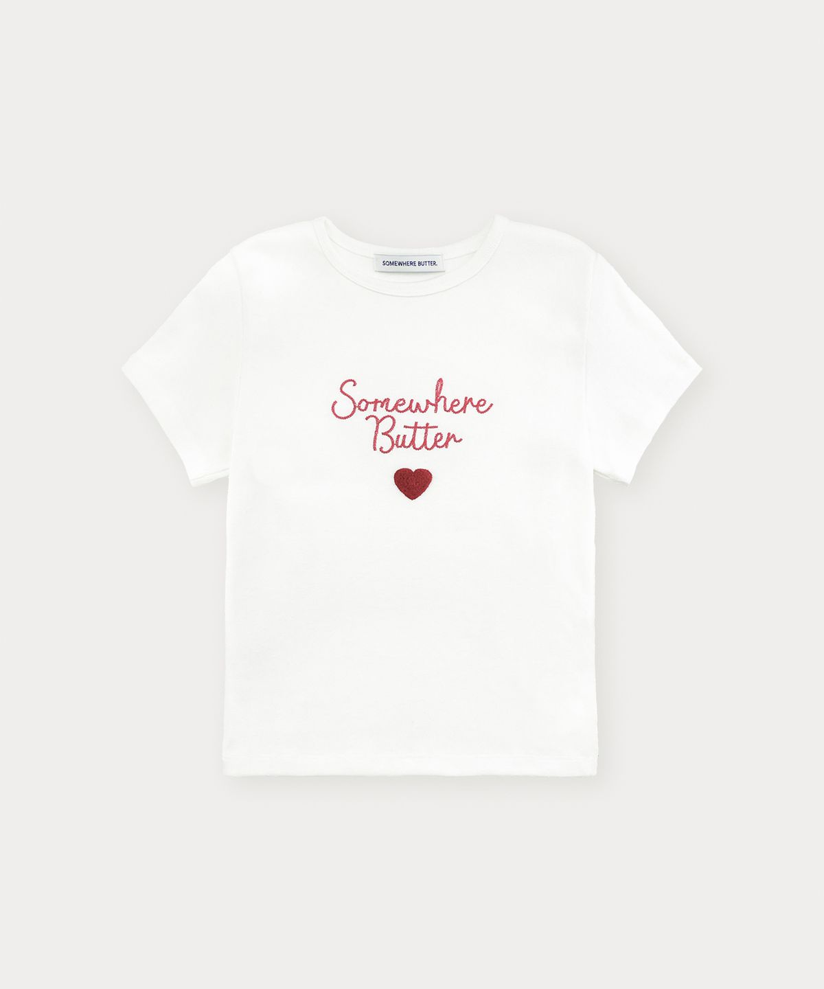 썸웨어버터(SOMEWHEREBUTTER) Boucle Heart Logo Top - Ivory