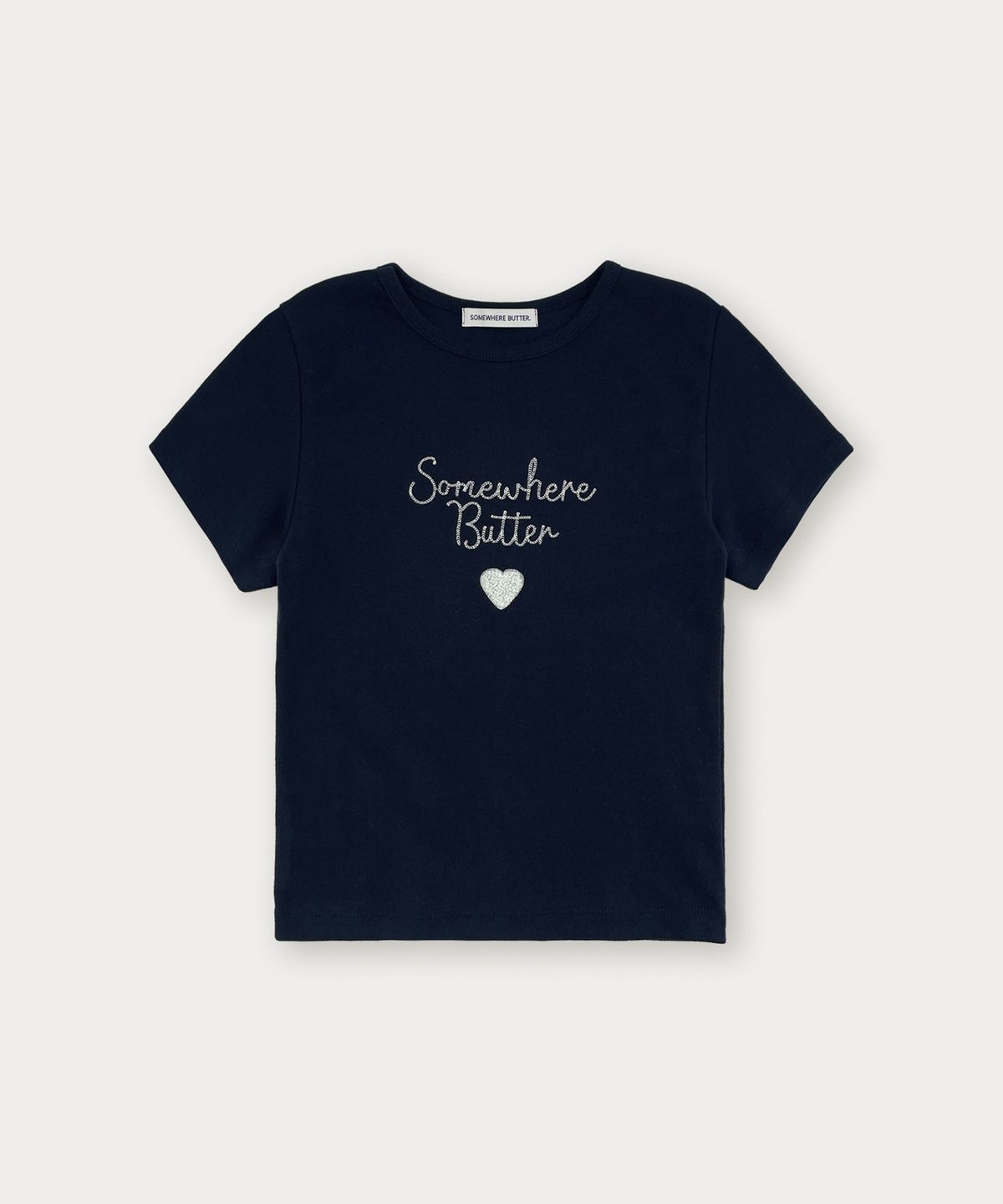 썸웨어버터(SOMEWHEREBUTTER) Boucle Heart Logo Top - Navy