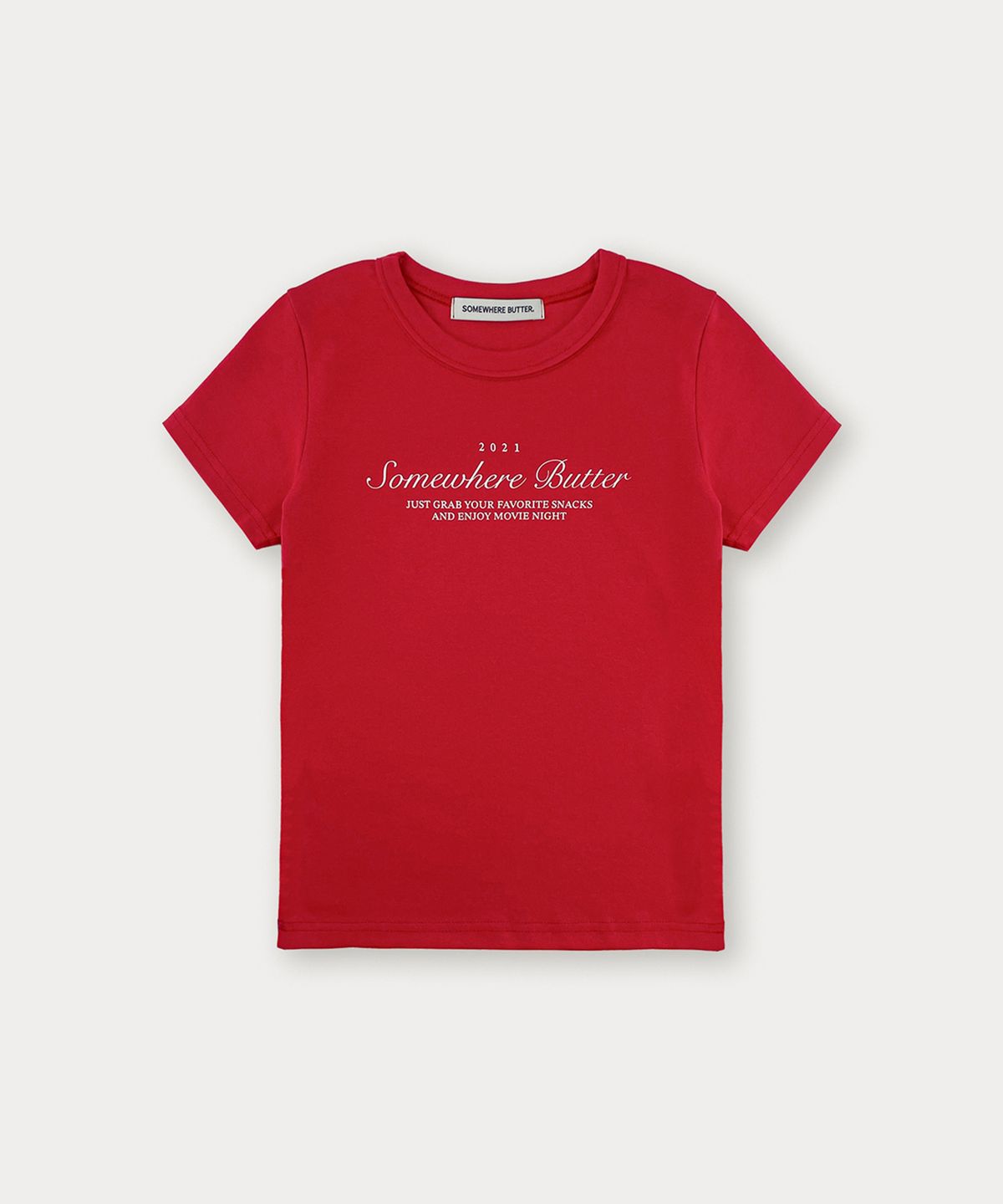 썸웨어버터(SOMEWHEREBUTTER) Snack Logo Crop Top - Red