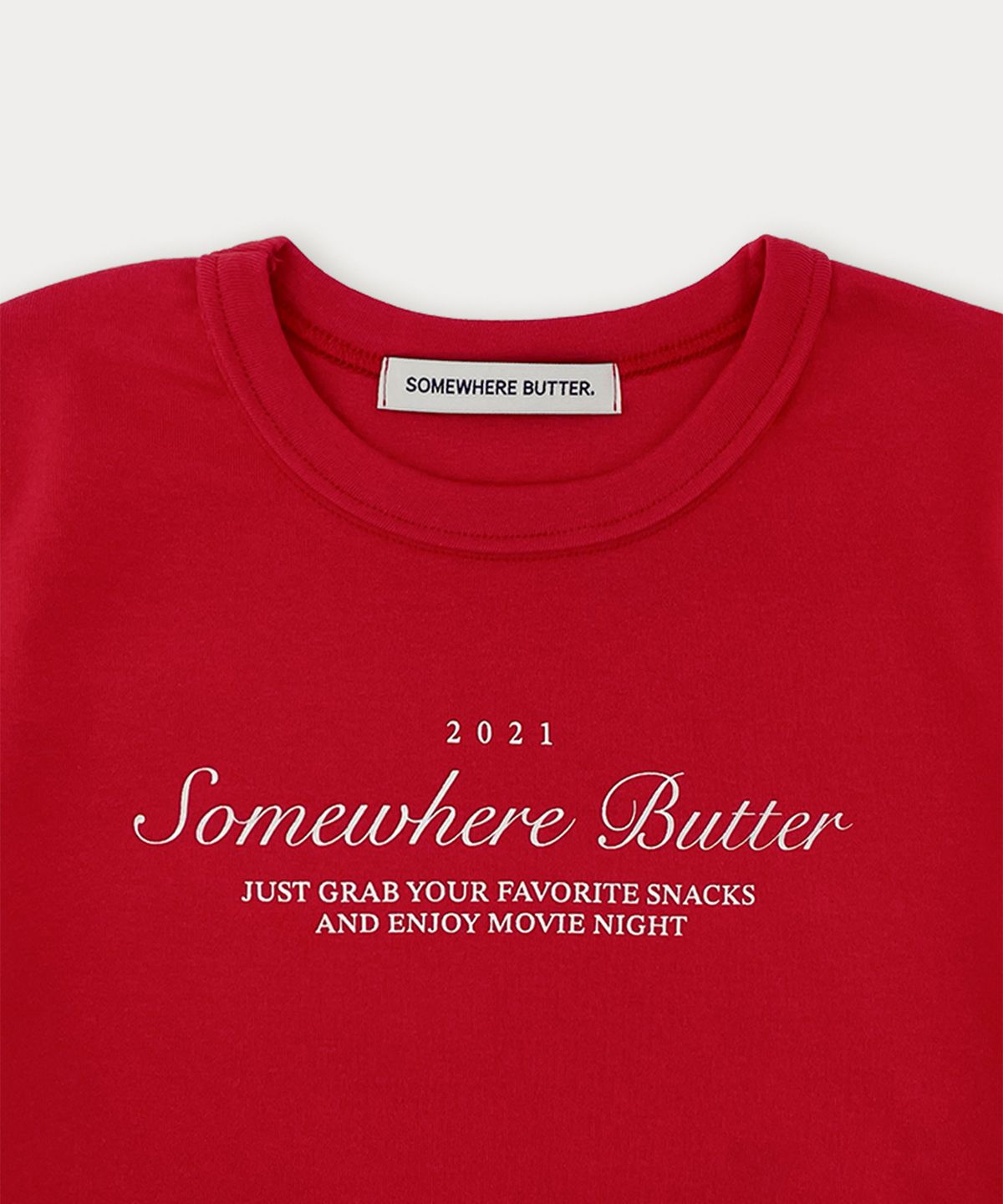 썸웨어버터(SOMEWHEREBUTTER) Snack Logo Crop Top - Red