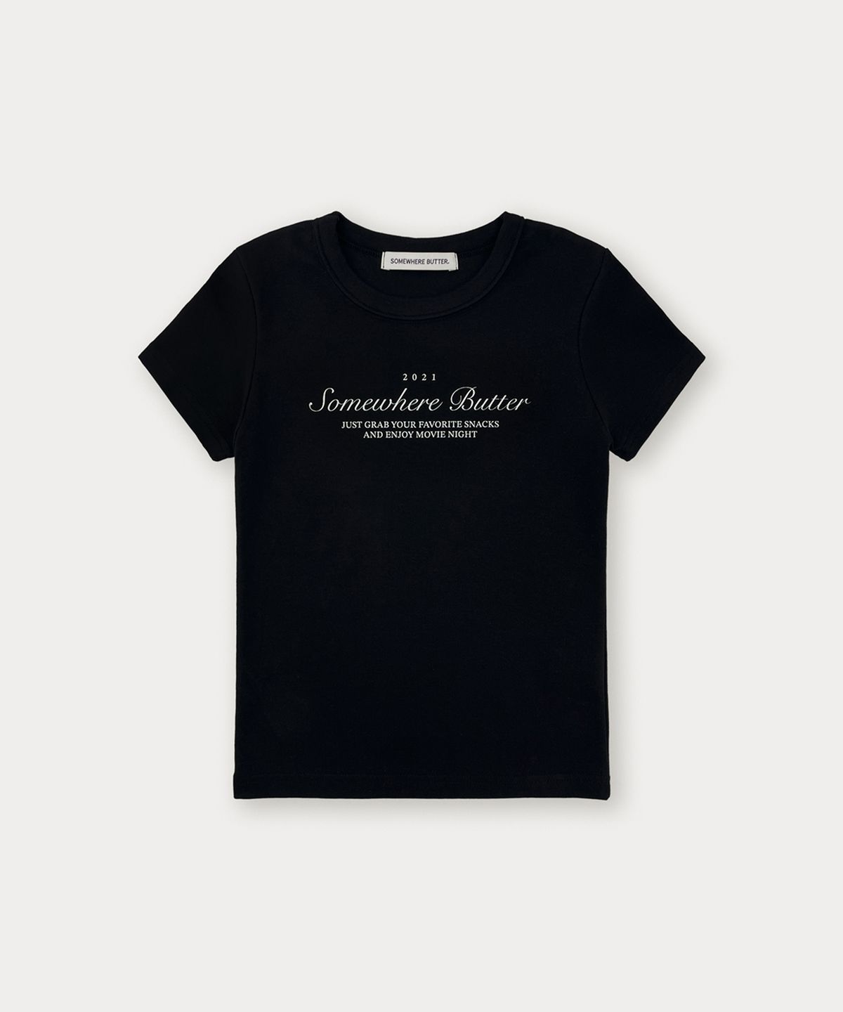 썸웨어버터(SOMEWHEREBUTTER) Snack Logo Crop Top - Black