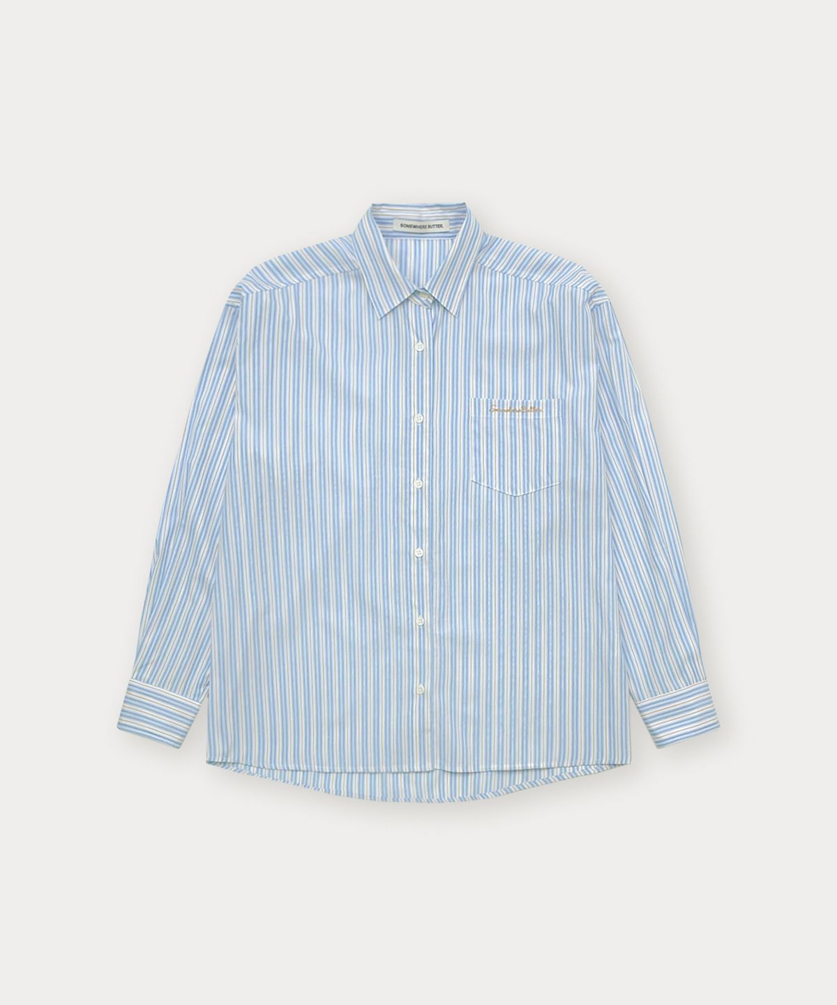 썸웨어버터(SOMEWHEREBUTTER) Jade Stripe Over-Fit Shirt - Light Blue