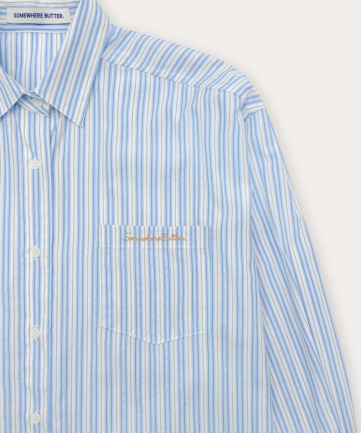 썸웨어버터(SOMEWHEREBUTTER) Jade Stripe Over-Fit Shirt - Light Blue