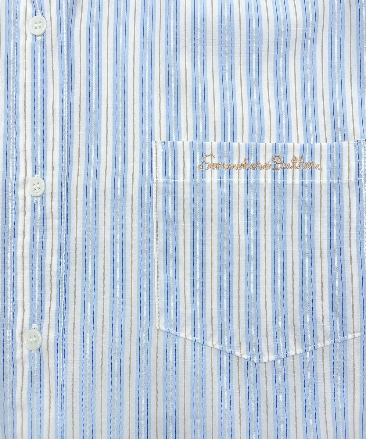 썸웨어버터(SOMEWHEREBUTTER) Jade Stripe Over-Fit Shirt - Light Blue