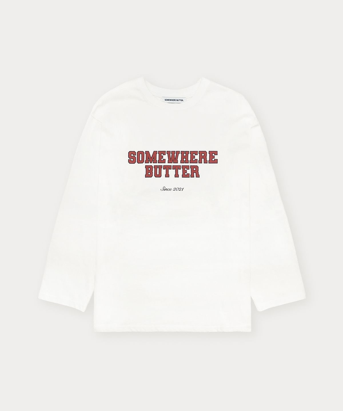 썸웨어버터(SOMEWHEREBUTTER) Campus Logo Long Top - Ivory