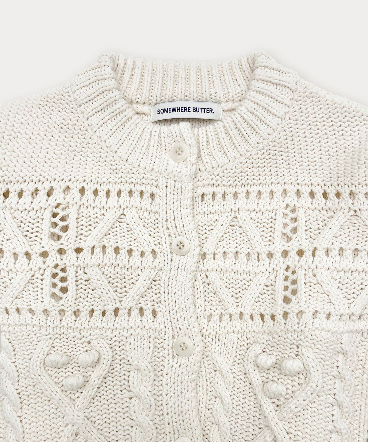 썸웨어버터(SOMEWHEREBUTTER) Popo Cotton Cardigan - Ivory