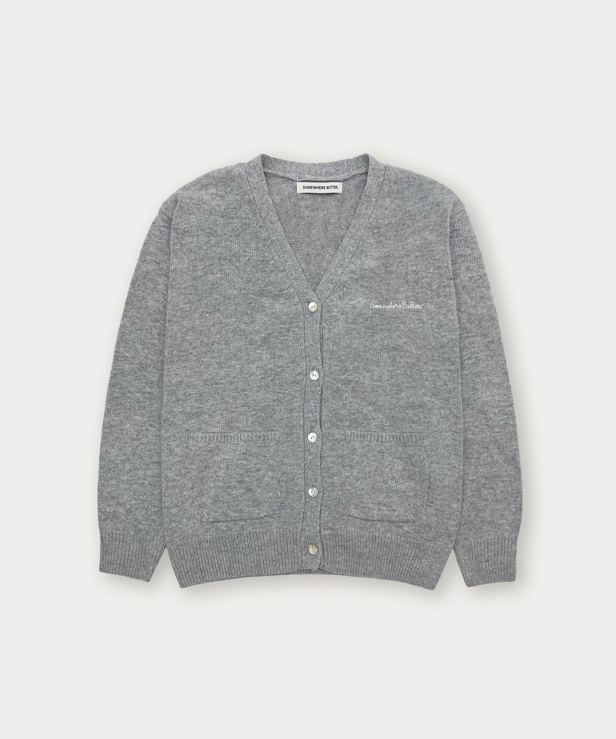 썸웨어버터(SOMEWHEREBUTTER) Camilla V-Neck Cardigan - Grey
