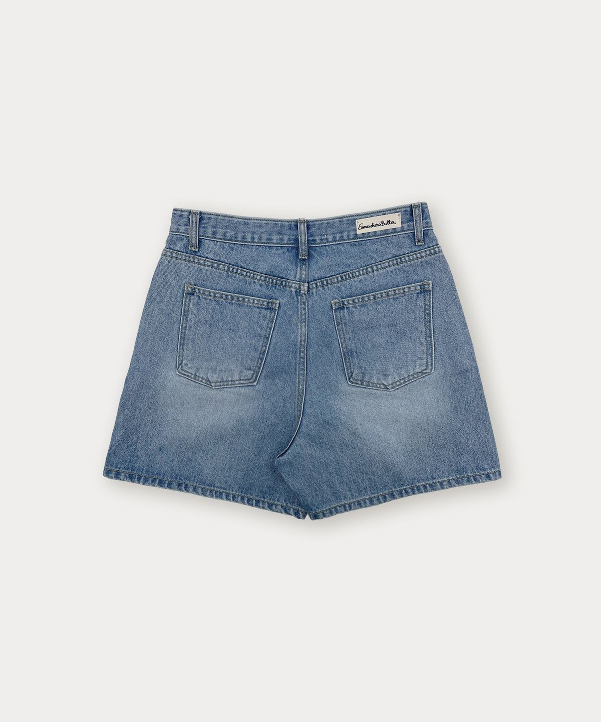 썸웨어버터(SOMEWHEREBUTTER) Washing Half Denim Pants - Middle Blue