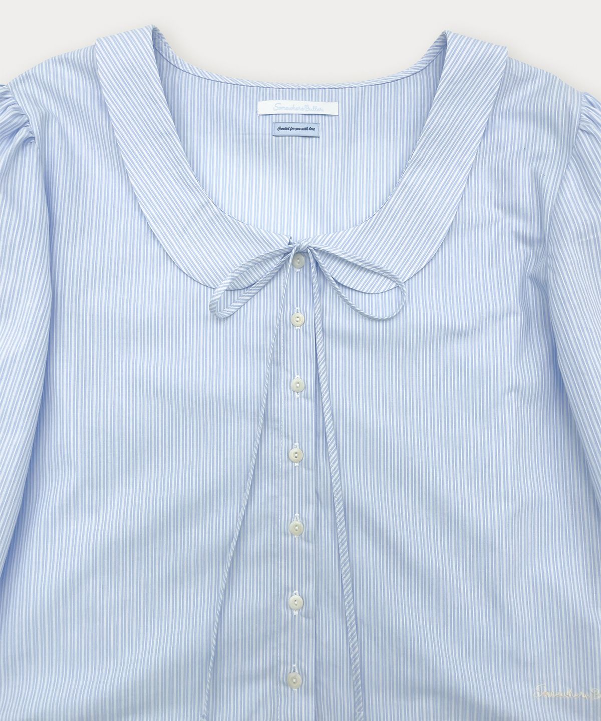 썸웨어버터(SOMEWHEREBUTTER) Stripe Pleats Mini Dress - Light Blue