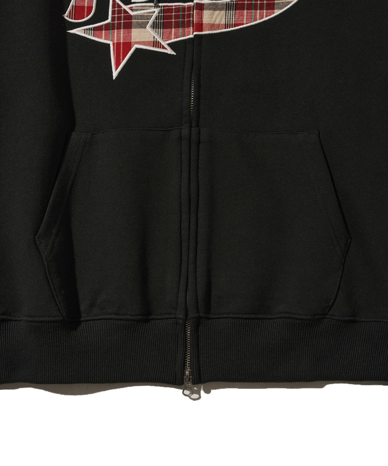 MUSINSA | PHYPS Check Star Tail Elbow Patch Hoodie_Black