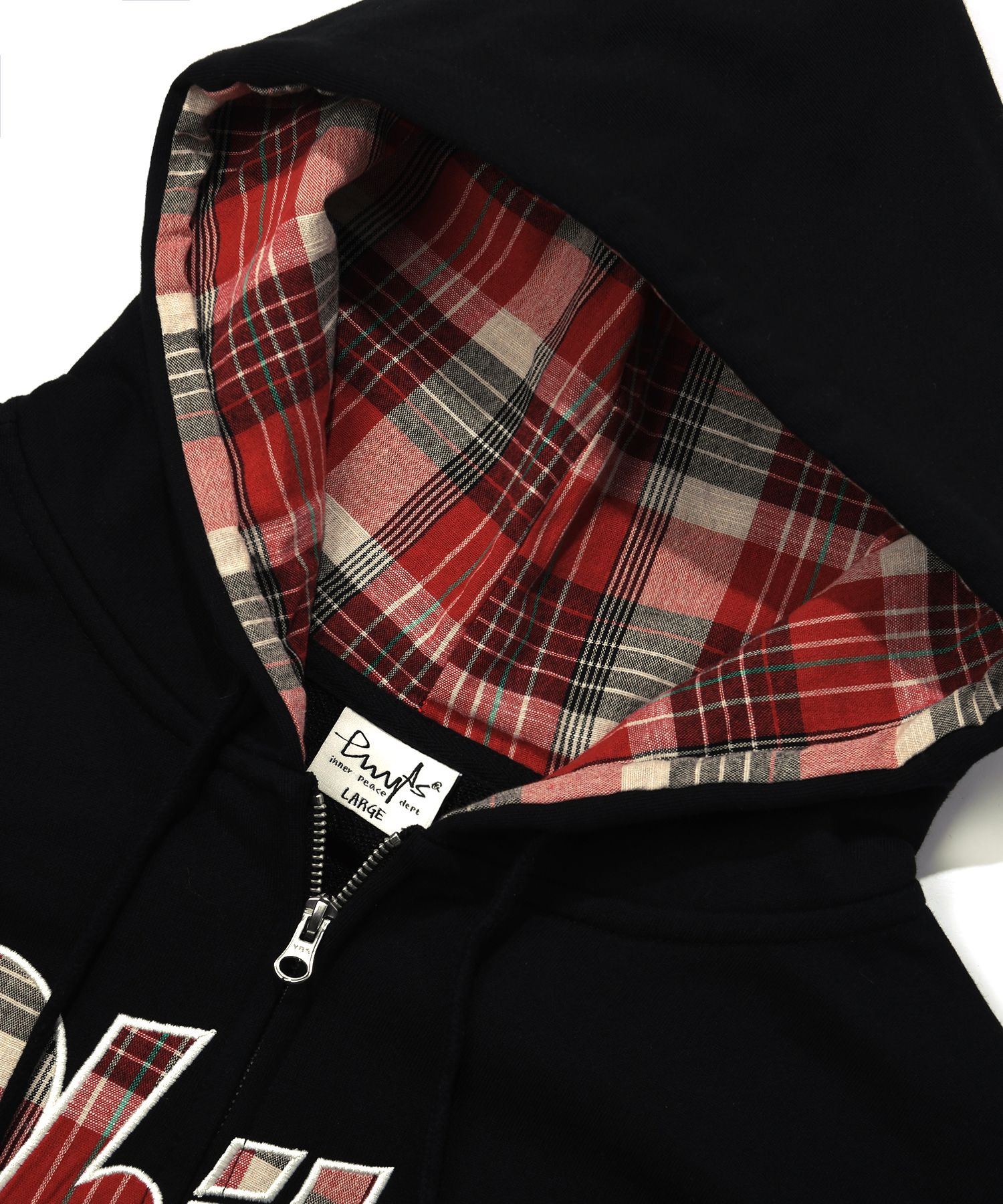 MUSINSA | PHYPS Check Star Tail Elbow Patch Hoodie_Black