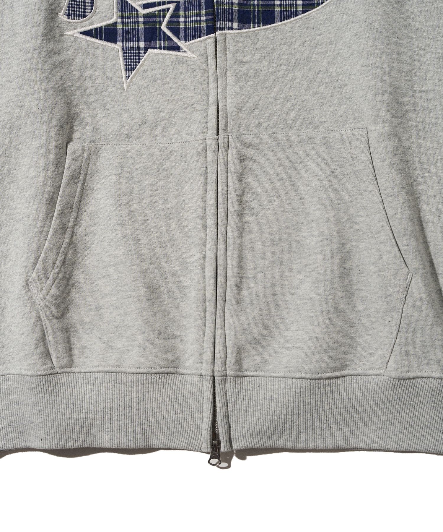 MUSINSA | PHYPS Check Star Tail Elbow Patch Hoodie_Gray