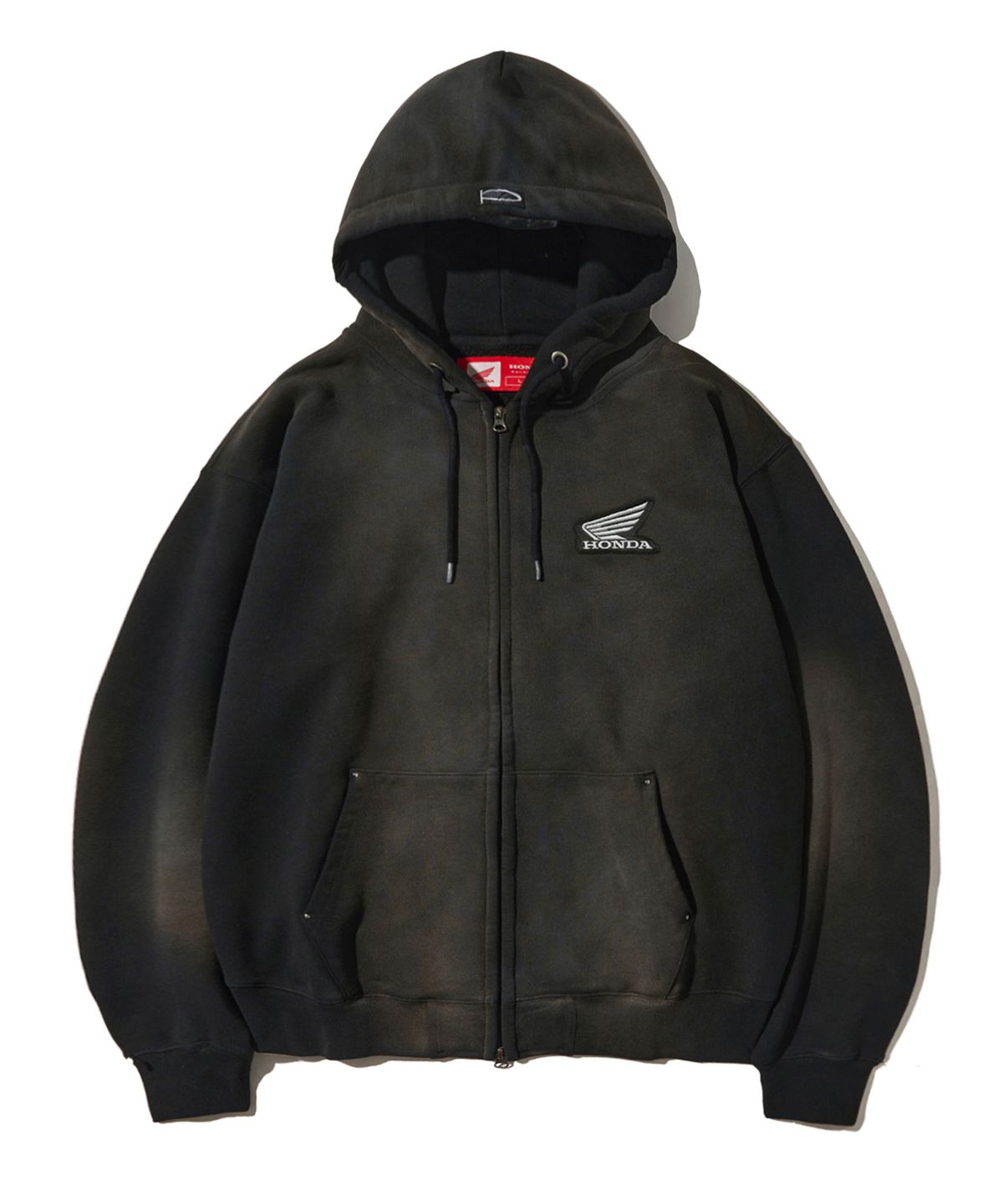 핍스 모터사이클(PHYPS MOTORCYCLE) Honda Stud Wing Washing Hoodie Zip-up_Black