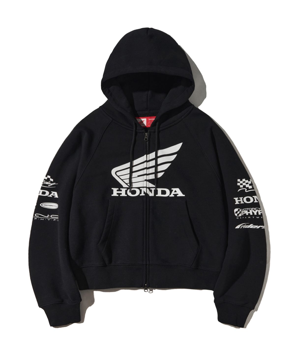 핍스 모터사이클(PHYPS MOTORCYCLE) Womens Wing Collect Logo Crop Hoodie Zip-Up Black