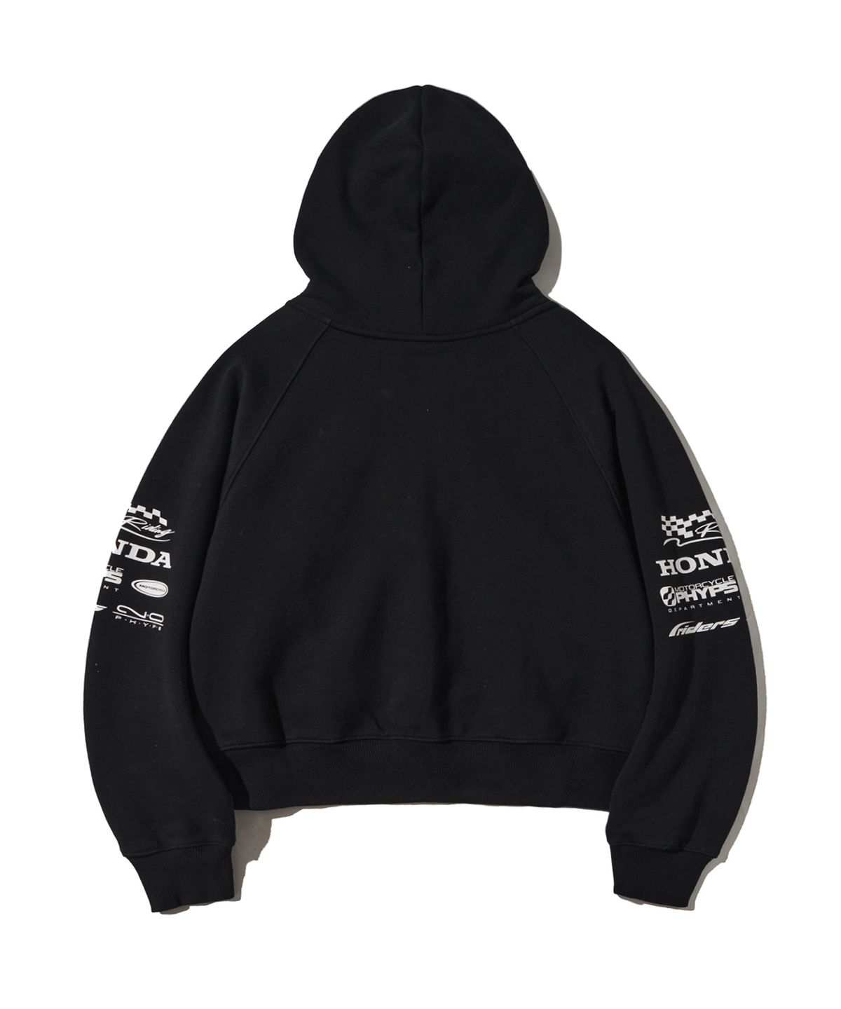 핍스 모터사이클(PHYPS MOTORCYCLE) Womens Wing Collect Logo Crop Hoodie Zip-Up Black