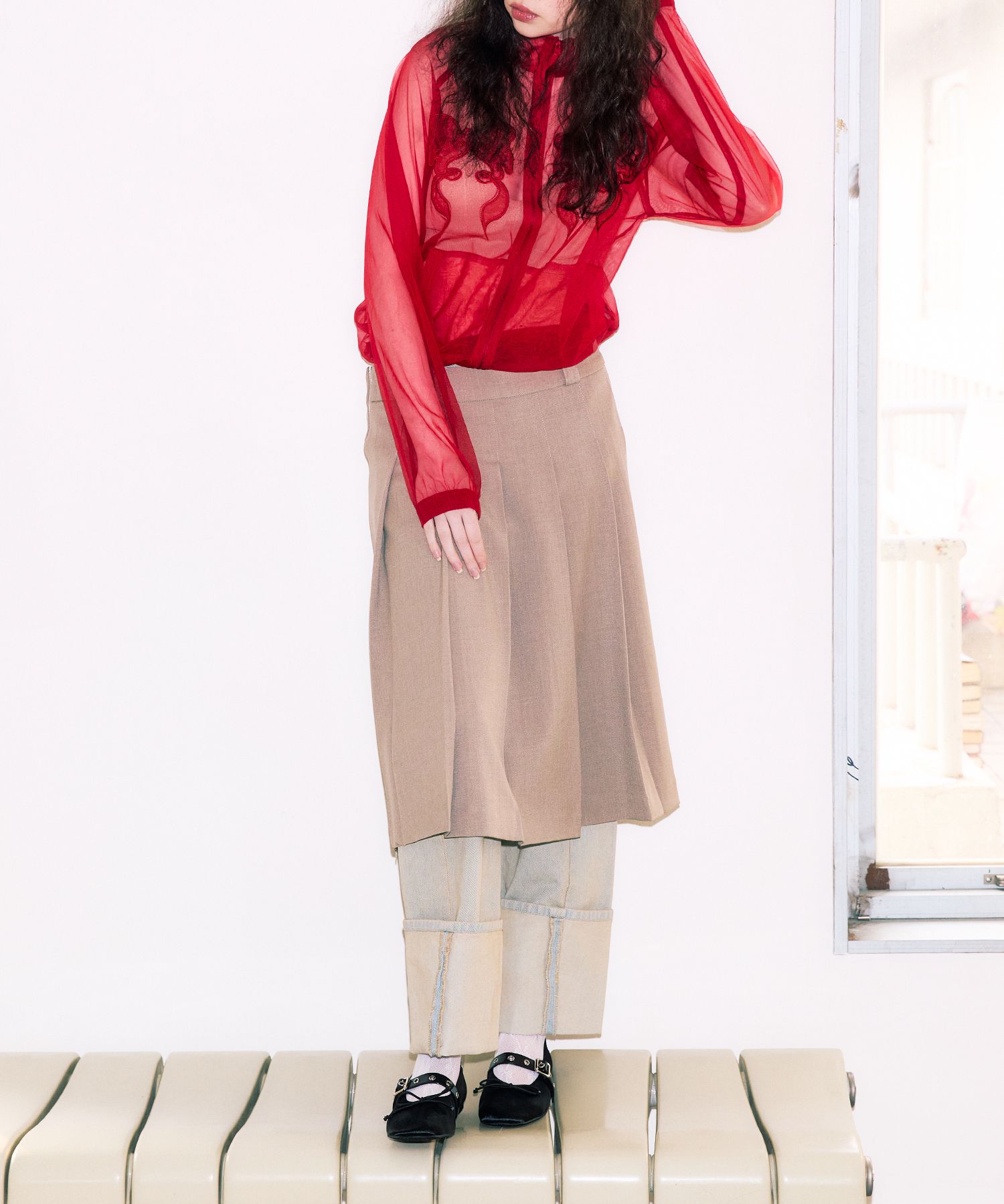 MUSINSA | KHIHO Satin shirring ballerina flats 3color