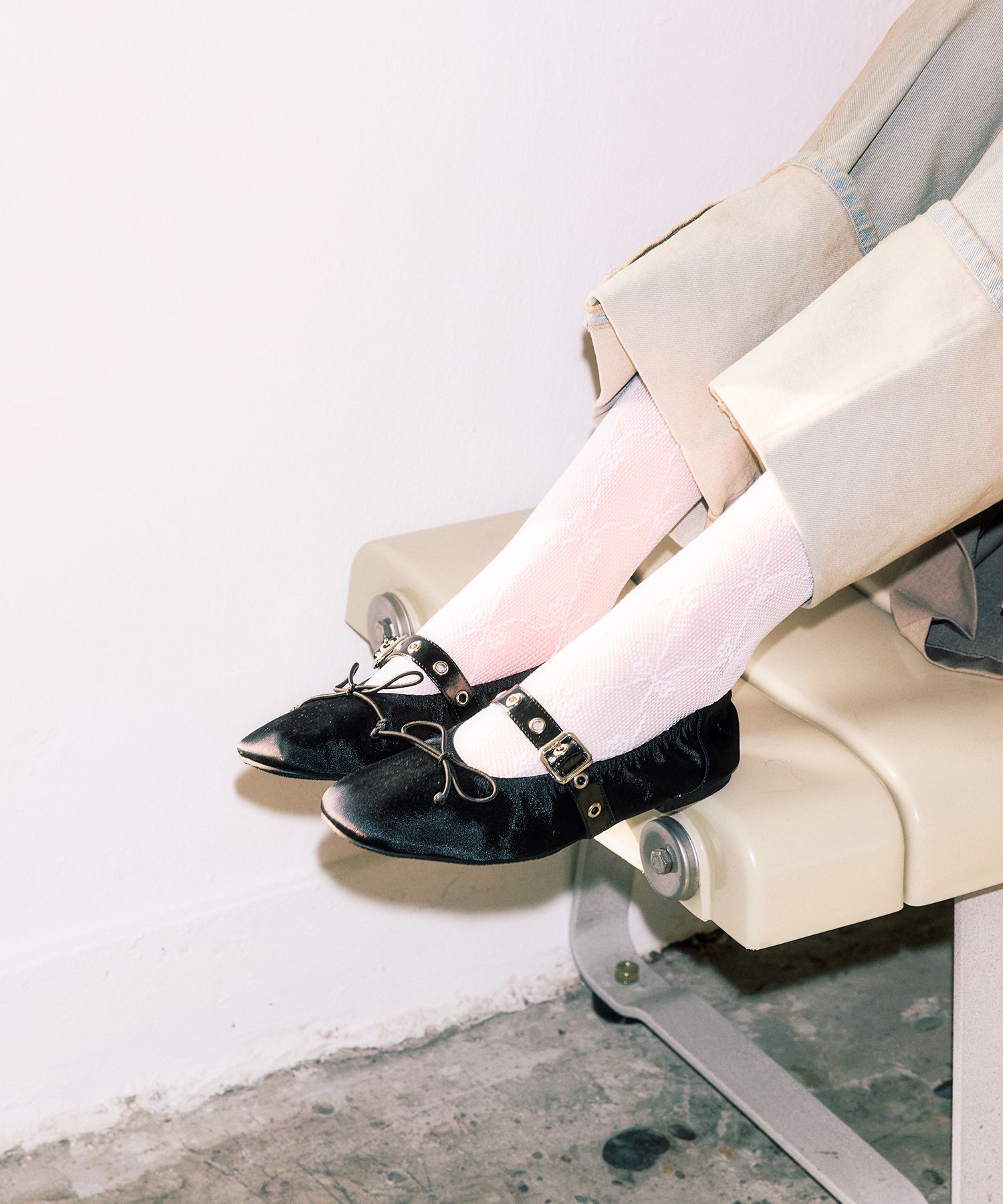 MUSINSA | KHIHO Satin shirring ballerina flats 3color