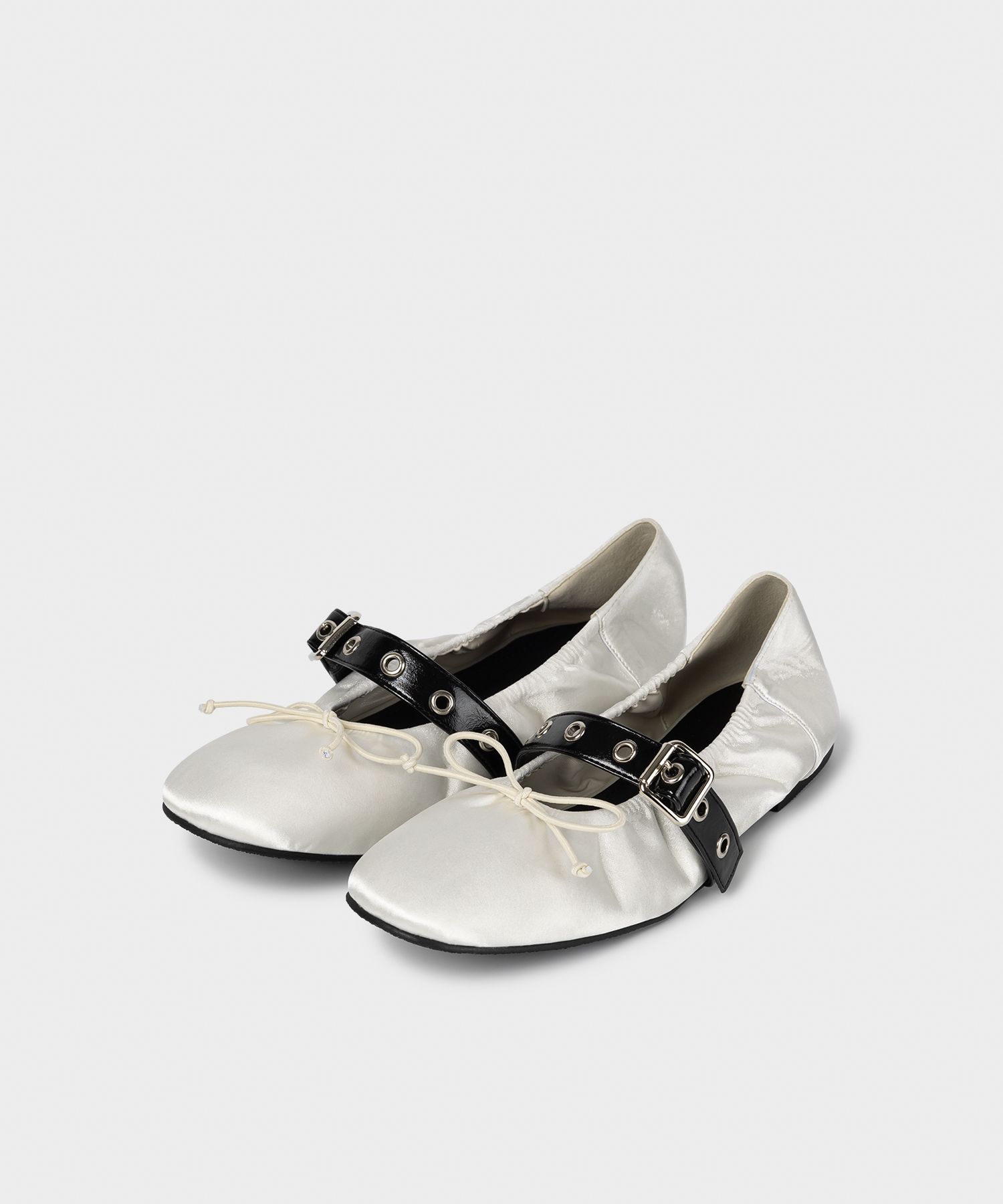 MUSINSA | KHIHO Satin shirring ballerina flats 3color