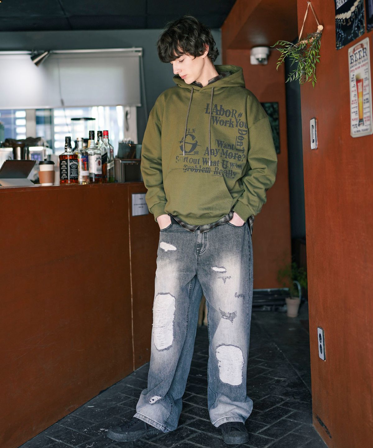 펀치라인(PUNCHLINE) 원트워크 후드 카키 ISHD9184