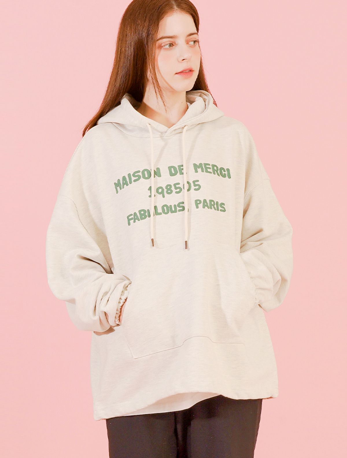 라 메종 스튜디오(LA MAISON STUDIO) UNISEX 밴딩 세미 오버핏 후디 오트밀(FCF1TS321M)