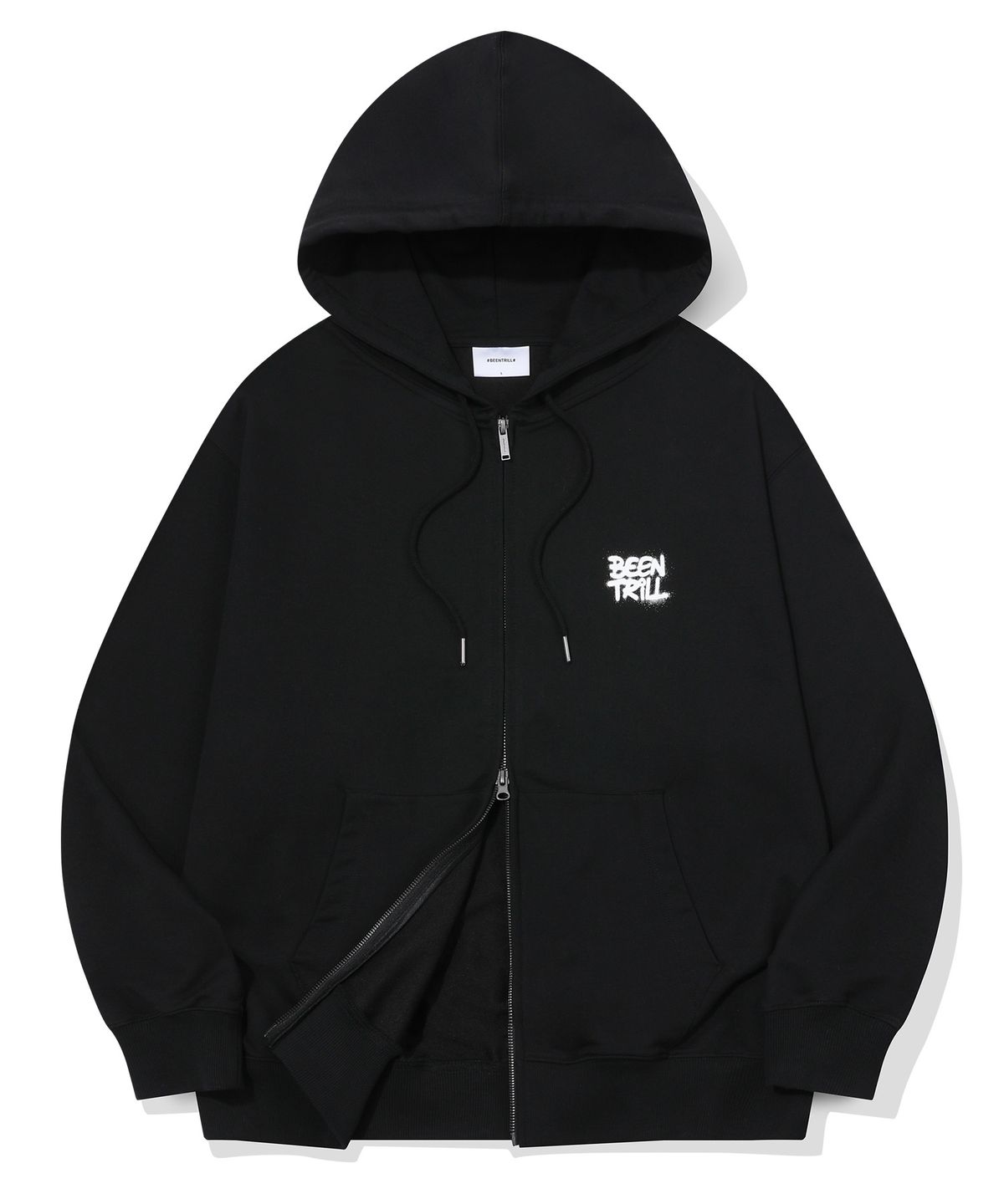 빈트릴(BEENTRILL) 스프레이 해시태그 후드 집업(블랙)