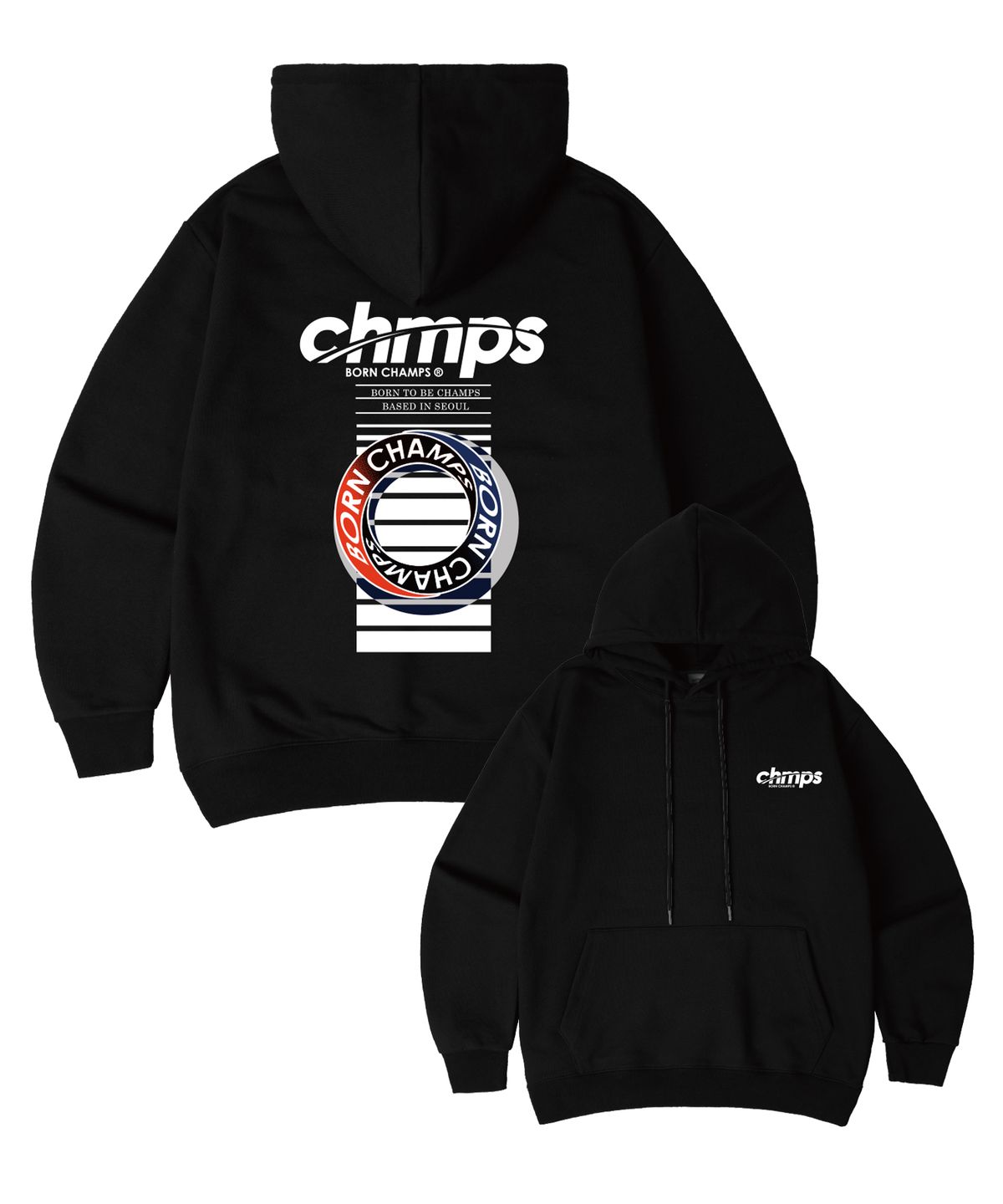 본챔스(BORN CHAMPS) [3 COLORS] CHMPS 원 오버핏 후드 티셔츠 B25ST06 [기모/NO기모]