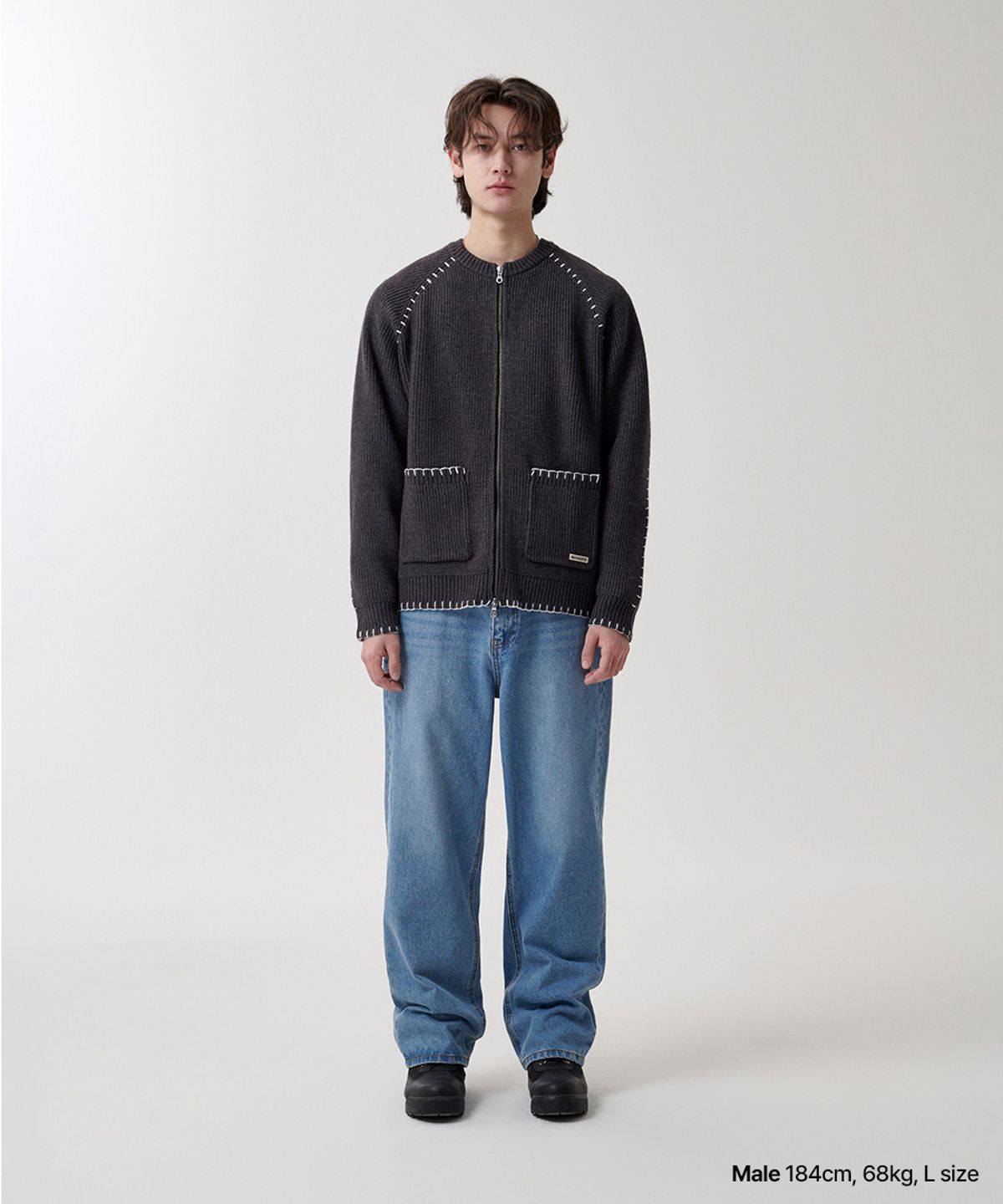 마하그리드(MAHAGRID) STITCH ZIP-UP KNIT CHARCOAL(MG2FSMK680A)
