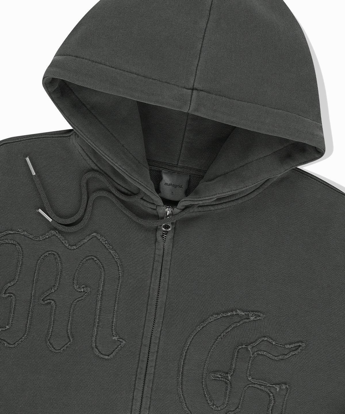 마하그리드(MAHAGRID) BIG GOTHIC CUT OFF PIGMENT ZIP-UP HOODIE CHARCOAL(MG2FSMM491A)