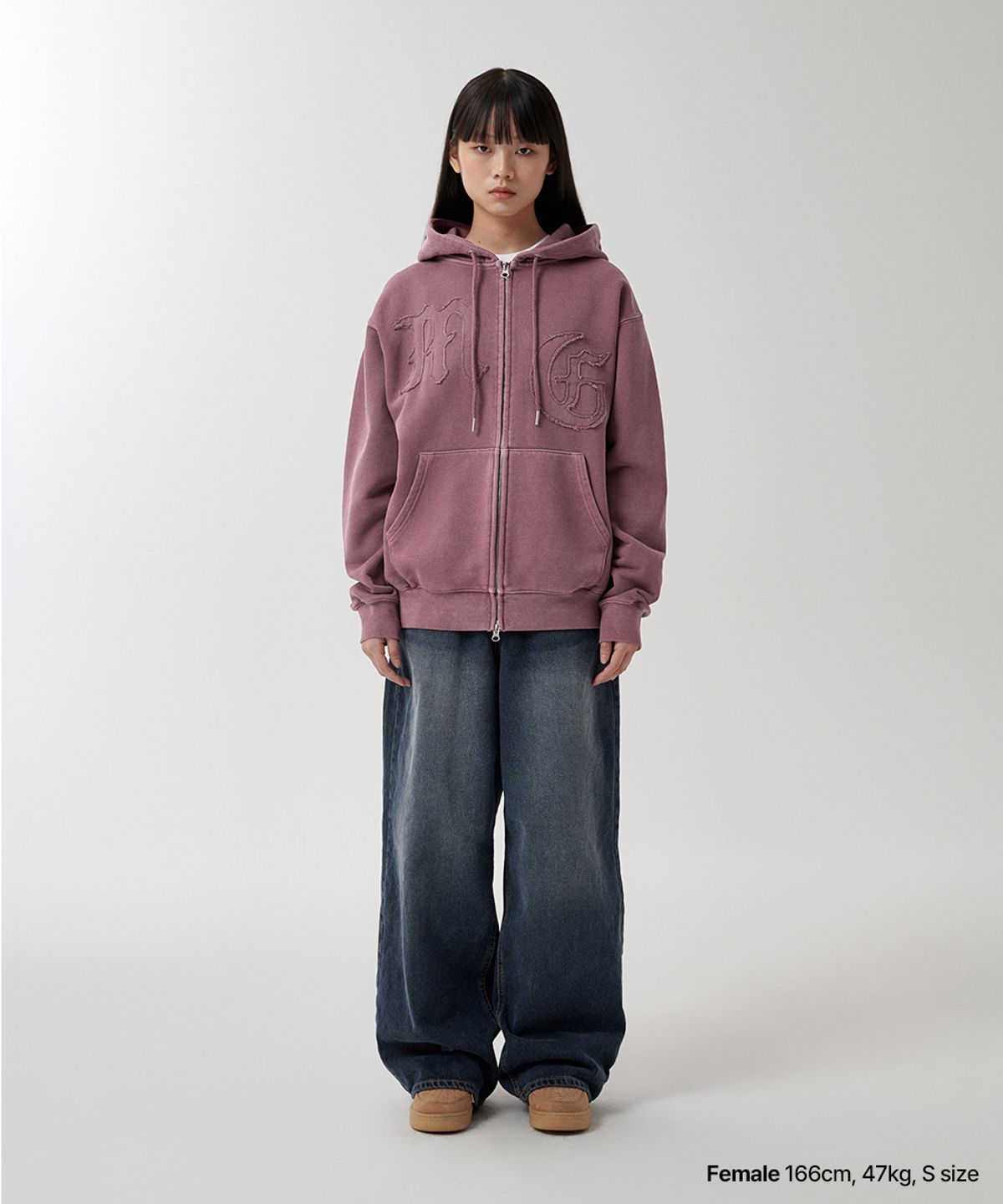 마하그리드(MAHAGRID) BIG GOTHIC CUT OFF PIGMENT ZIP-UP HOODIE BURGUNDY(MG2FSMM491A)