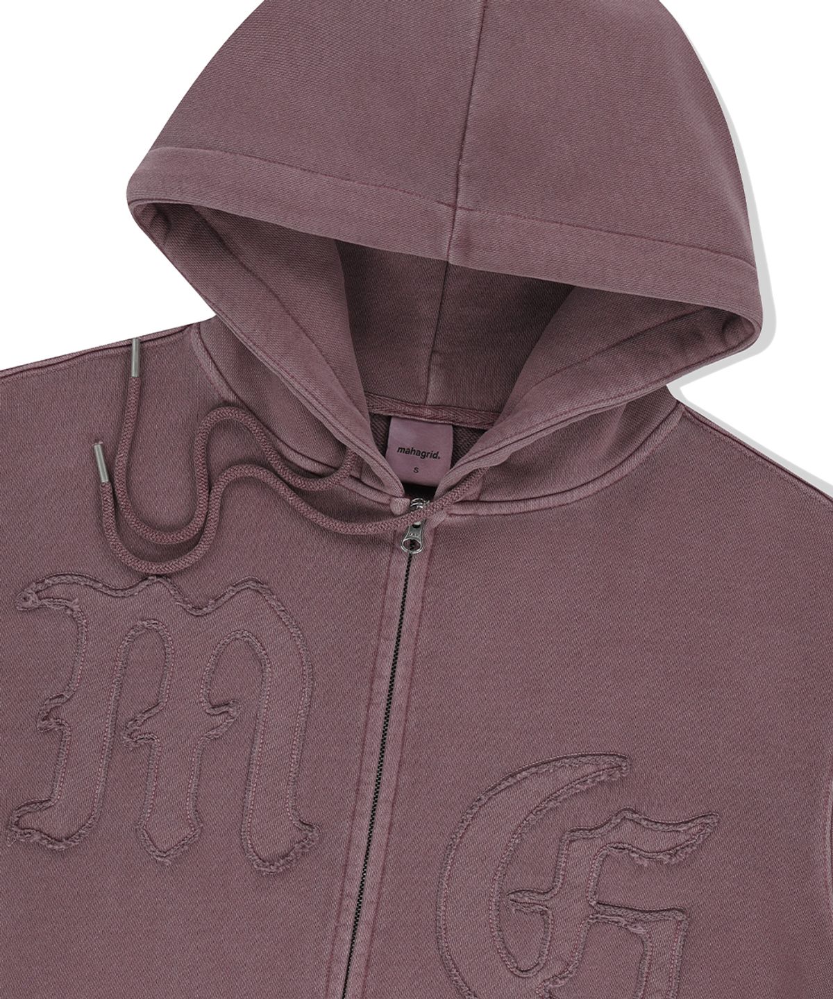 마하그리드(MAHAGRID) BIG GOTHIC CUT OFF PIGMENT ZIP-UP HOODIE BURGUNDY(MG2FSMM491A)