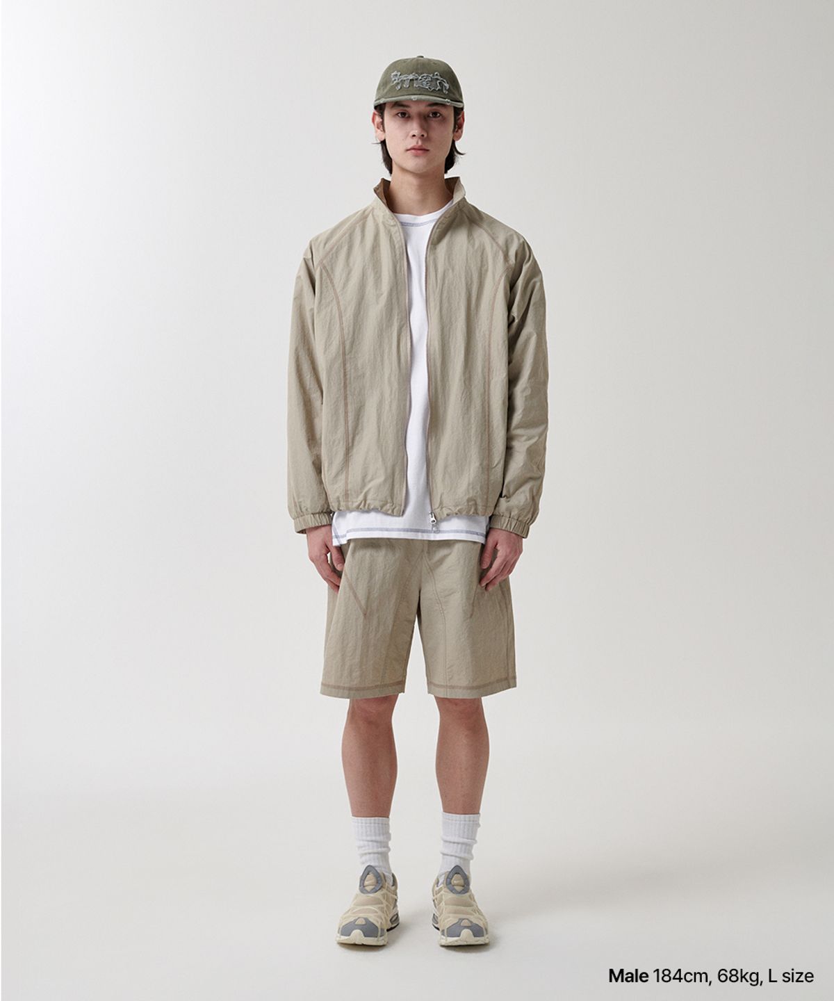 마하그리드(MAHAGRID) COVER STITCH NYLON TRACK JACKET BEIGE(MG2FSMJ247A)