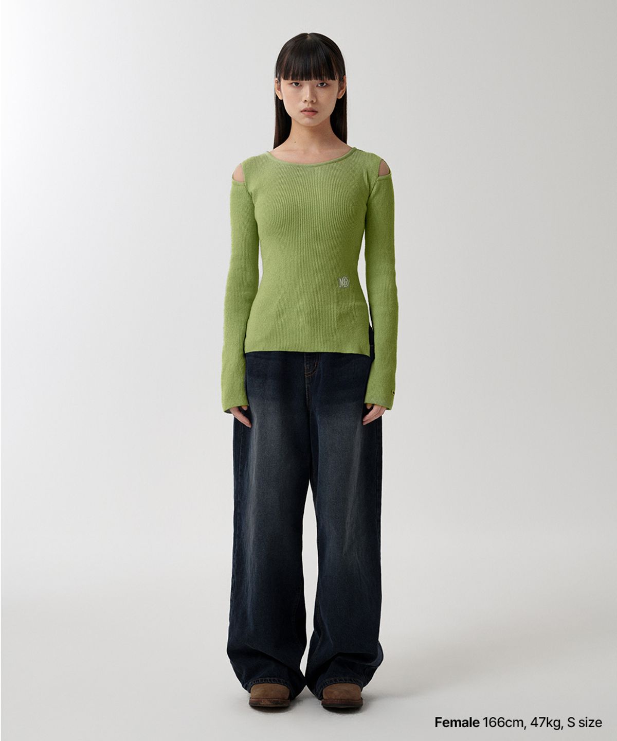 마하그리드(MAHAGRID) CUT OFF LS KNIT LIGHT GREEN(MG2FMFK614A)