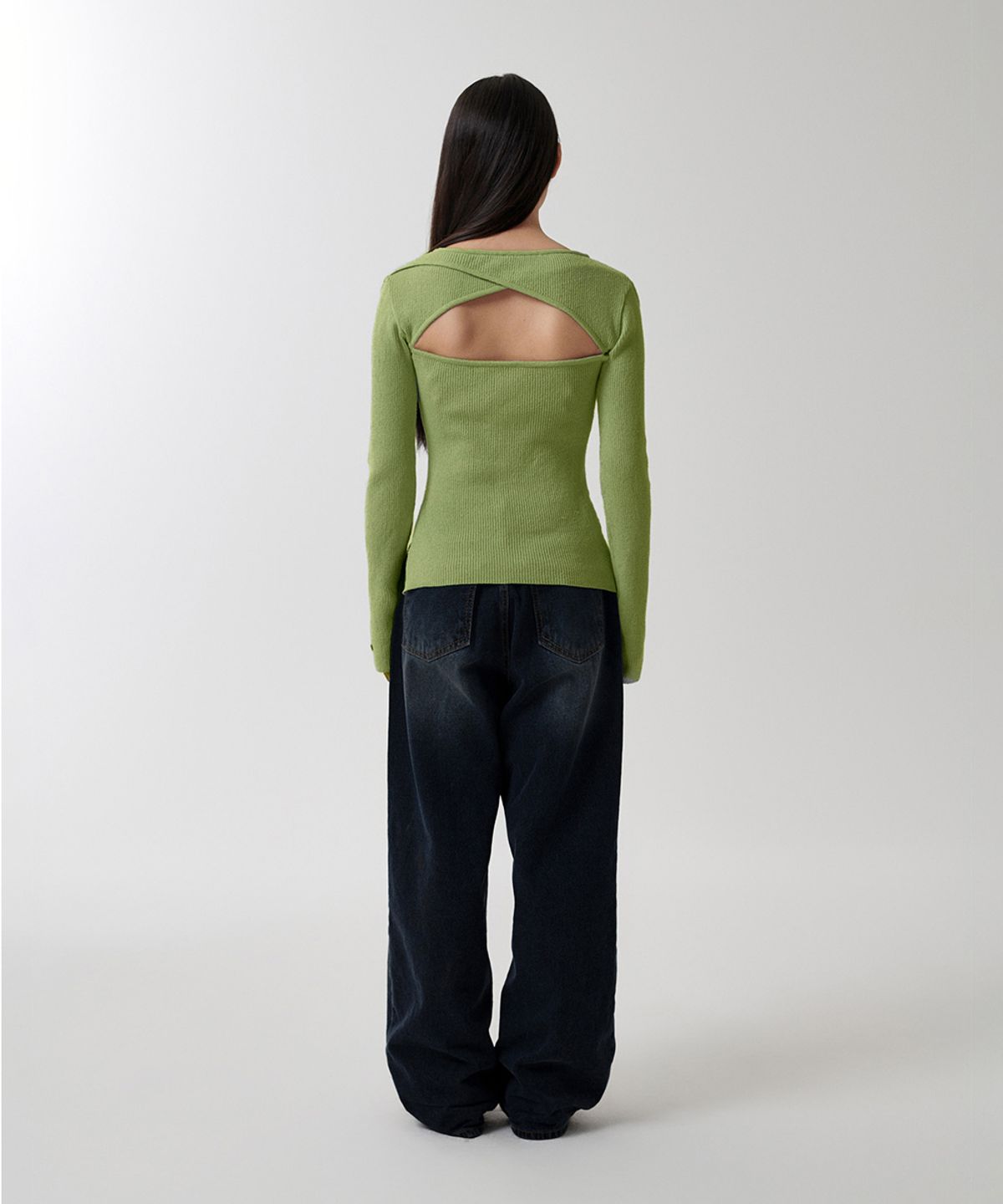 마하그리드(MAHAGRID) CUT OFF LS KNIT LIGHT GREEN(MG2FMFK614A)