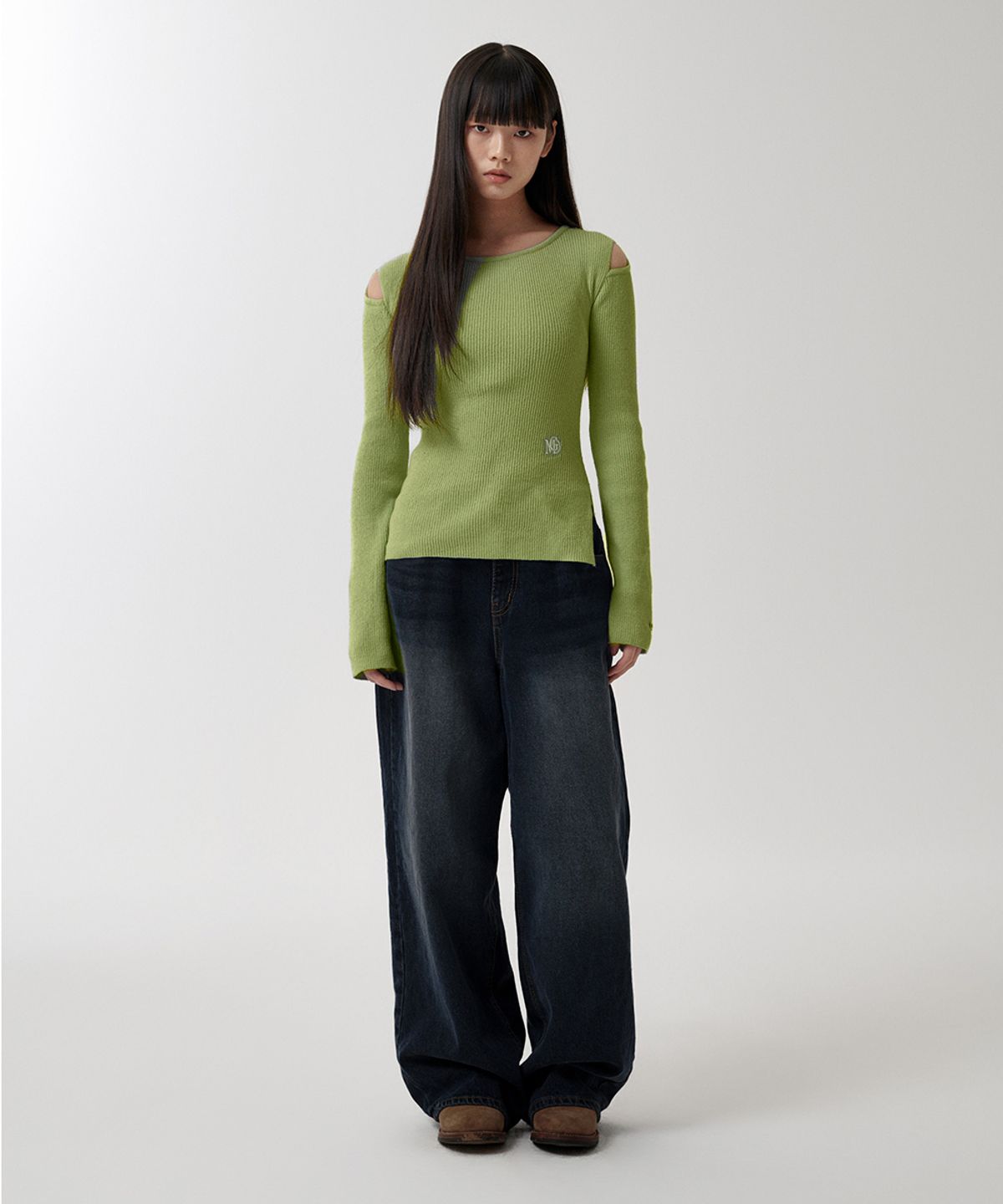 마하그리드(MAHAGRID) CUT OFF LS KNIT LIGHT GREEN(MG2FMFK614A)