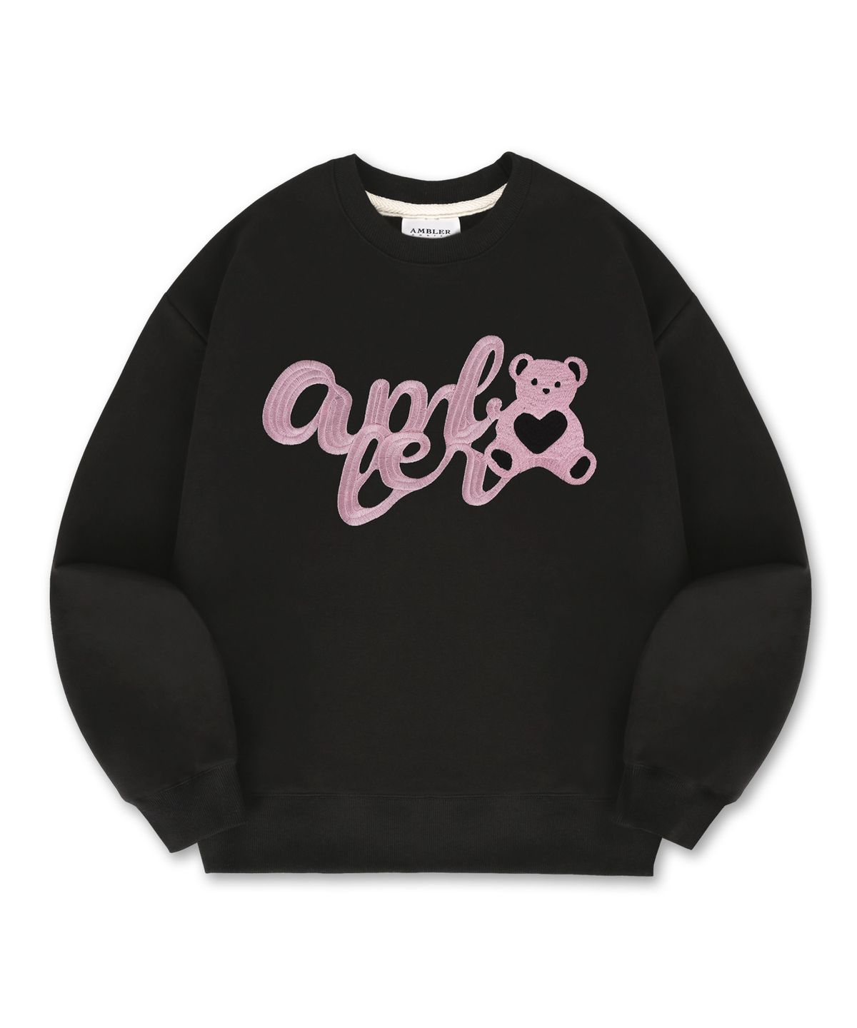 엠블러(AMBLER) Heart bear 자수 맨투맨 티셔츠 AMM1306 (블랙)
